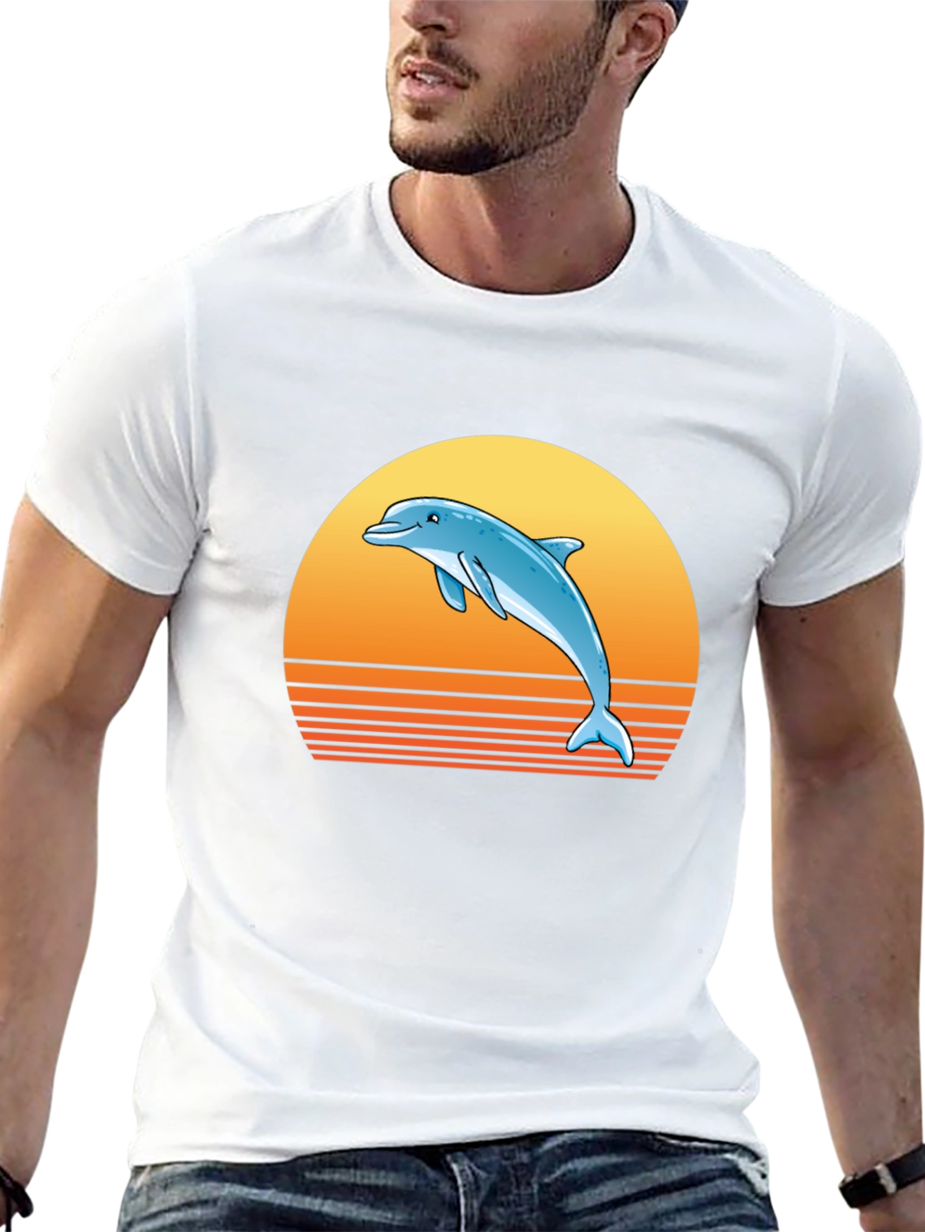 Retro Dolphin Sunset Graphic Tee
