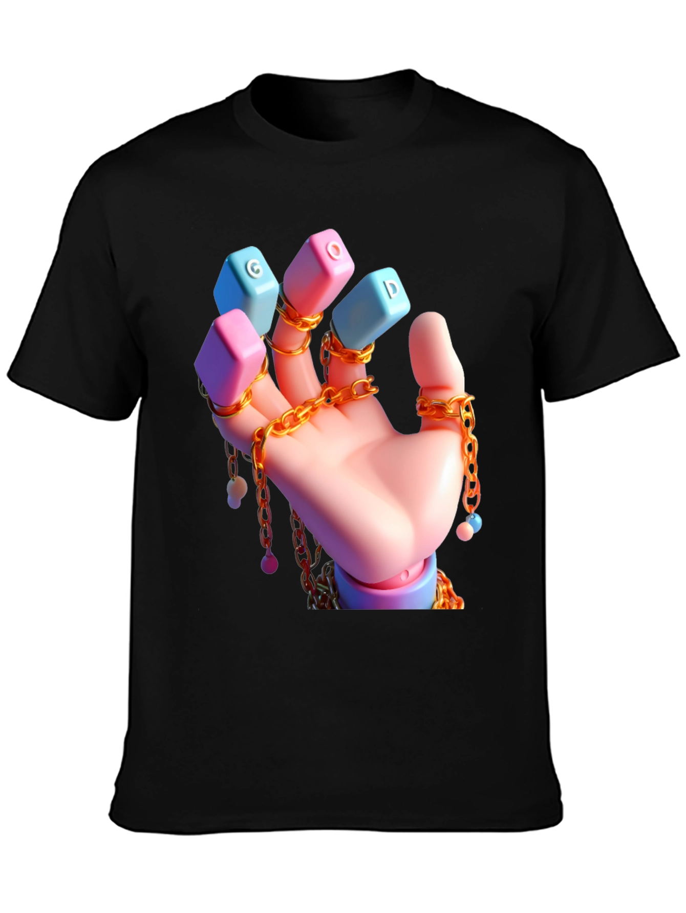 Unique Graphic Tee - Cartoon Hand With Chains