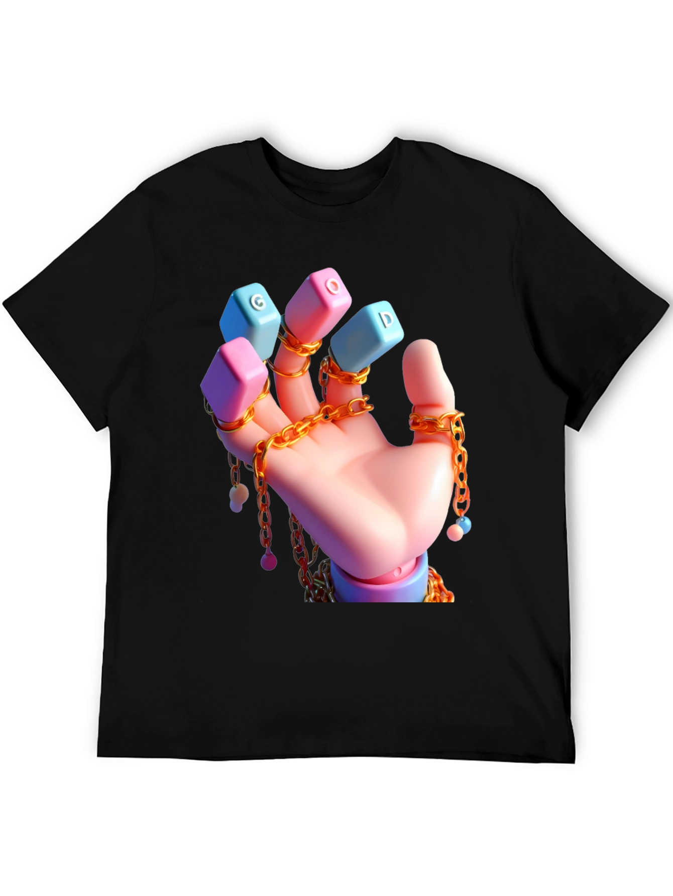 Unique Graphic Tee - Cartoon Hand With Chains
