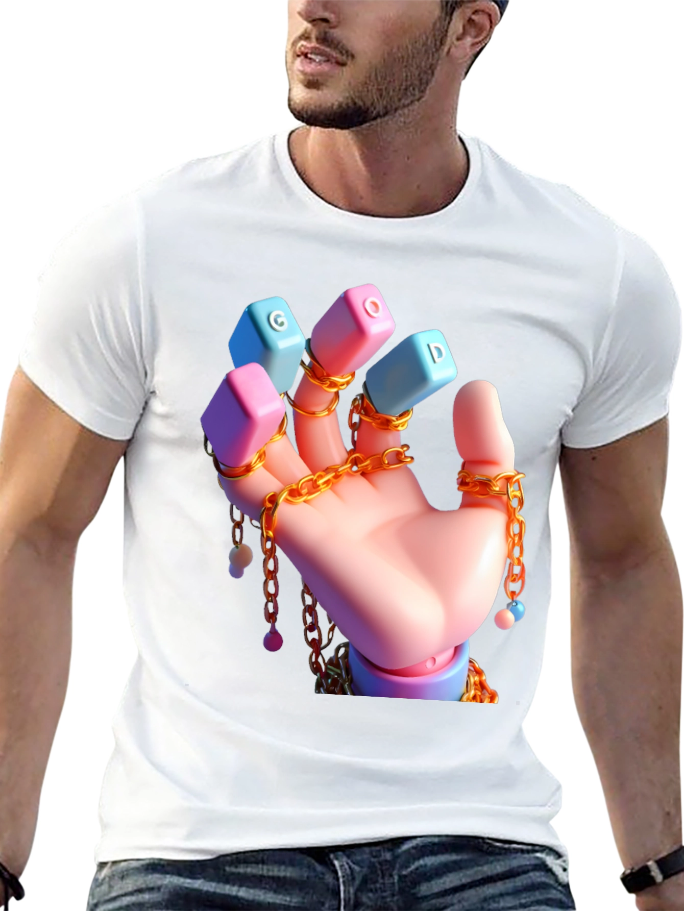 Unique Graphic Tee - Cartoon Hand With Chains