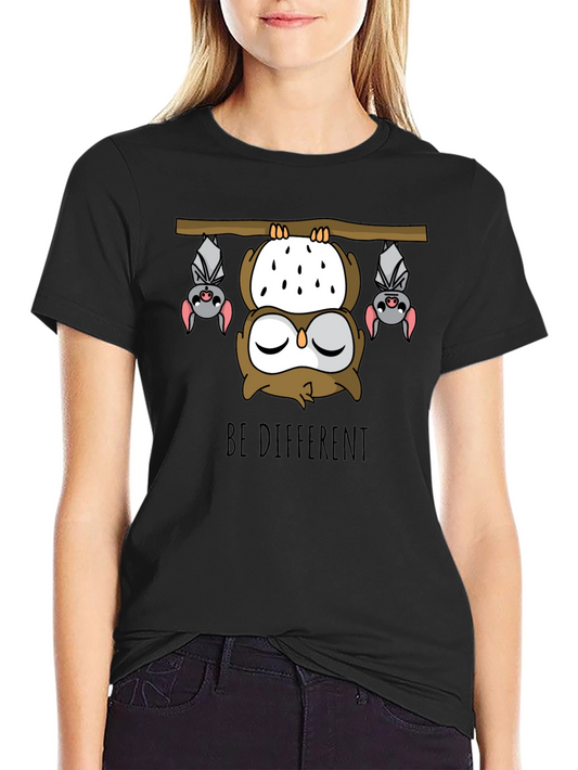 Be Different Owl and Bats Graphic T-Shirt