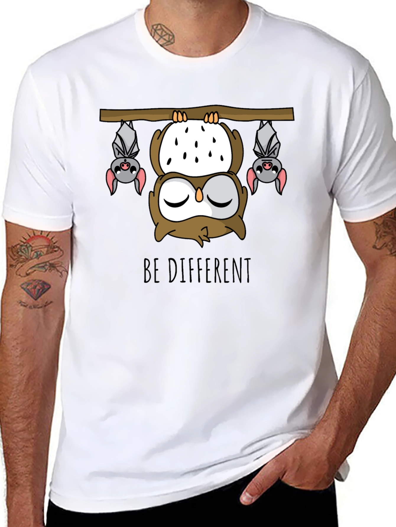 Be Different Owl and Bats Graphic T-Shirt