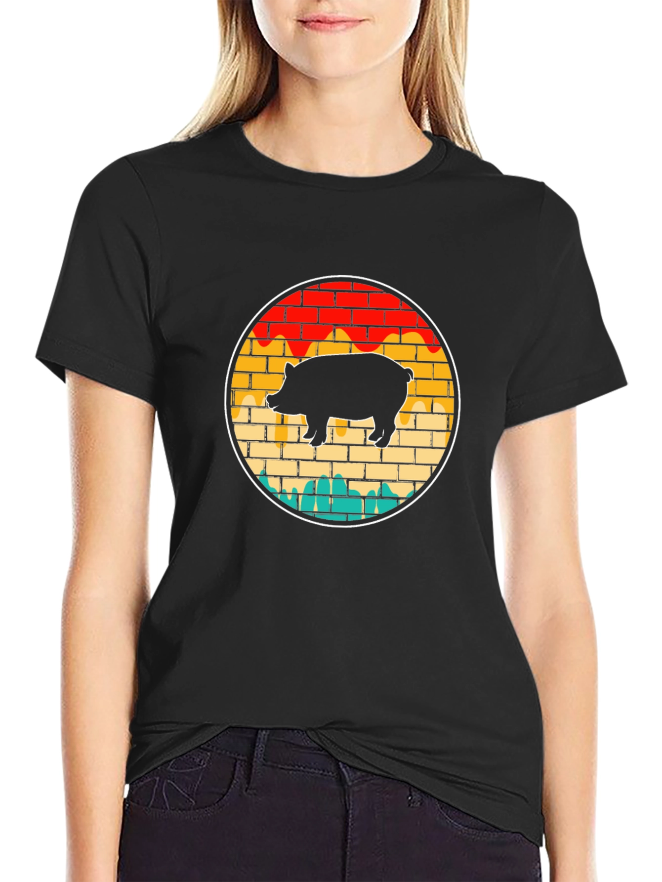 Retro Pig Brick Wall Graphic Tee