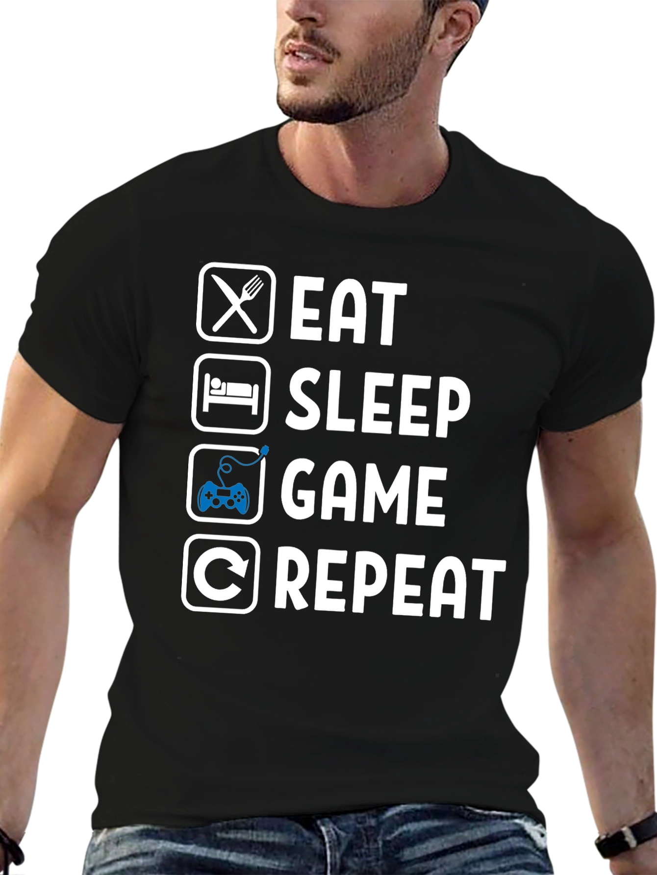 Eat Sleep Game Repeat Black T-Shirt - Gamer Lifestyle