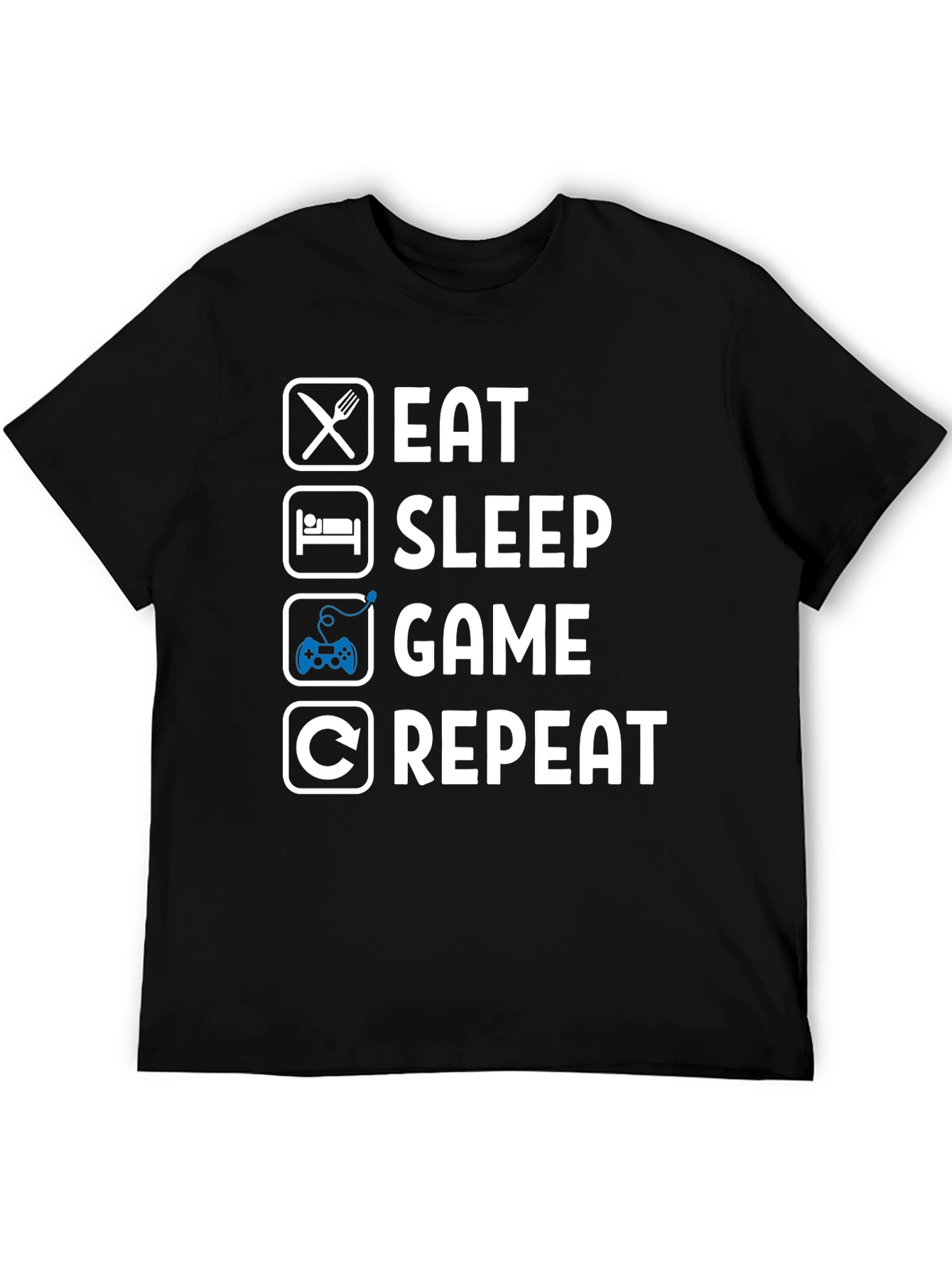 Eat Sleep Game Repeat Black T-Shirt - Gamer Lifestyle