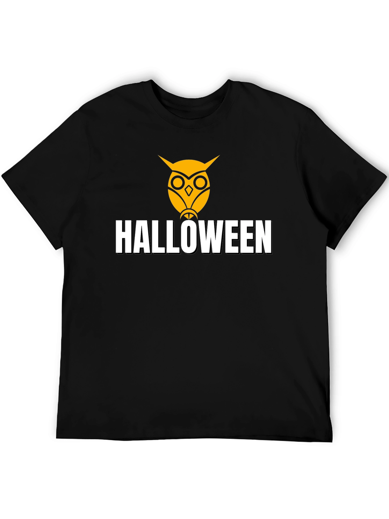 Halloween Owl Graphic Tee - Black Cotton Shirt
