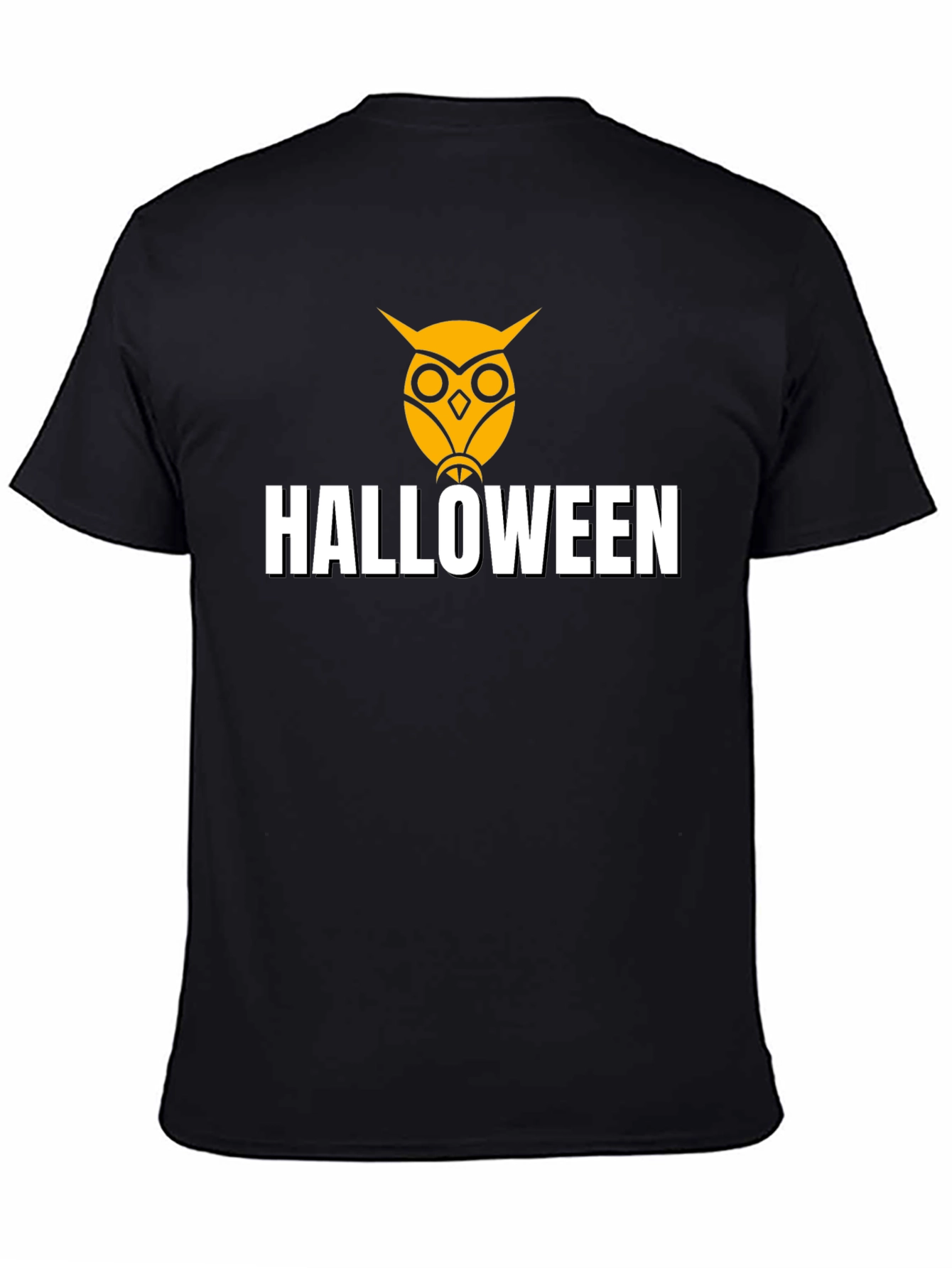 Halloween Owl Graphic Tee - Black Cotton Shirt