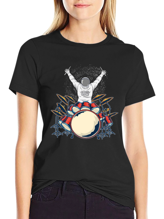 Astronaut Drummer Graphic T-Shirt - Black
