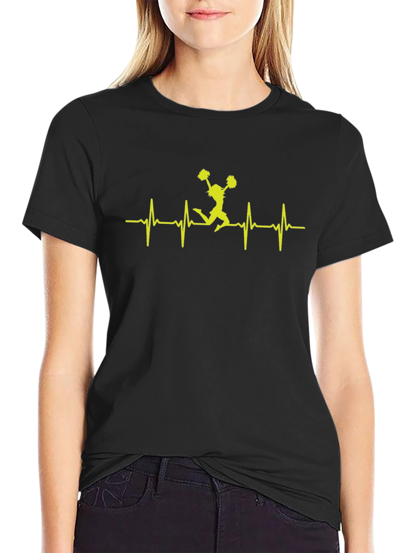 Cheerleader Heartbeat Graphic Tee - Black