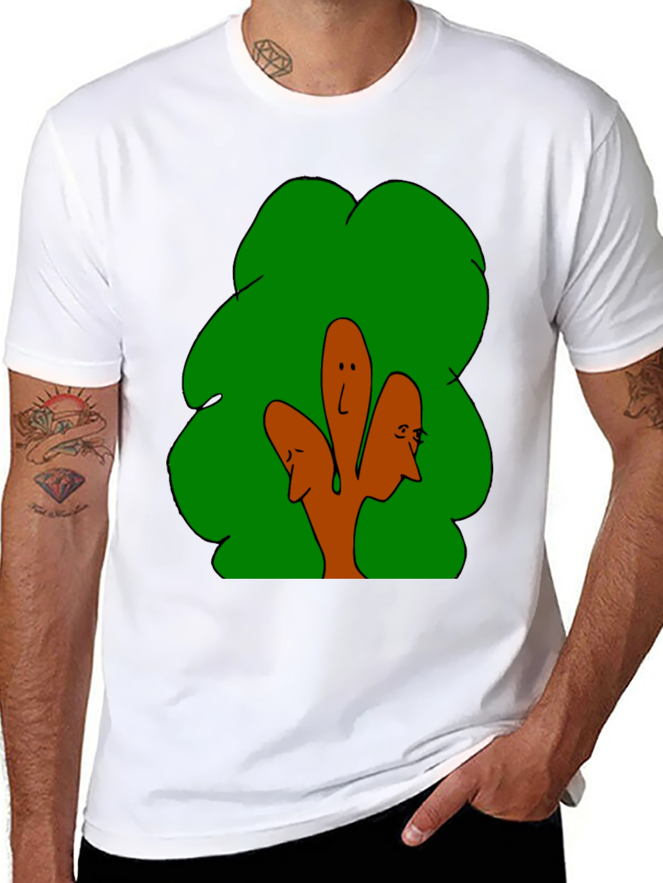 Abstract Tree Face Graphic Black T-Shirt