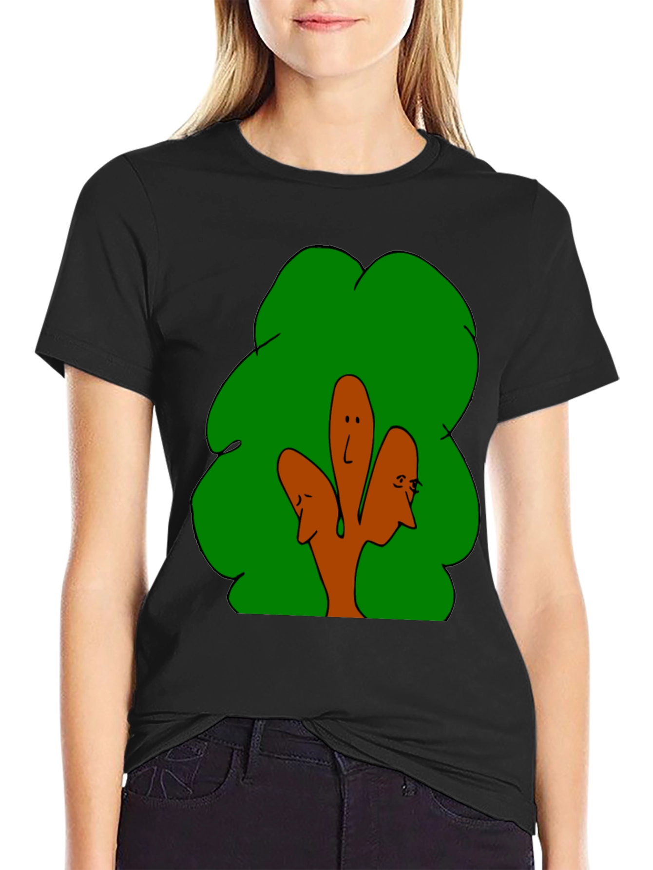 Abstract Tree Face Graphic Black T-Shirt