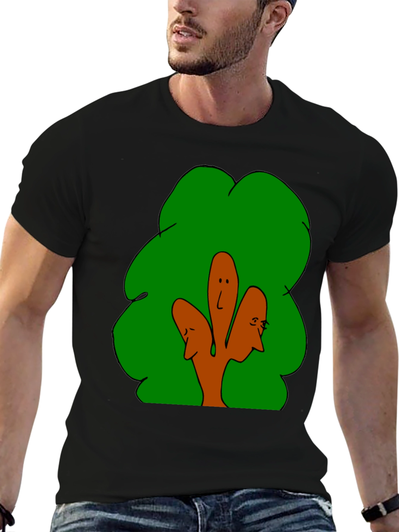 Abstract Tree Face Graphic Black T-Shirt