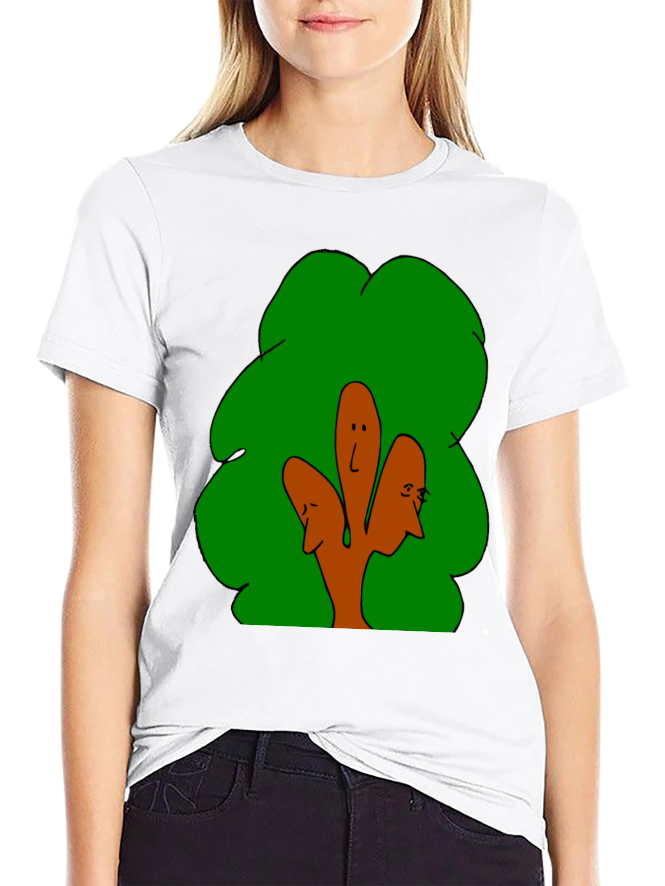 Abstract Tree Face Graphic Black T-Shirt