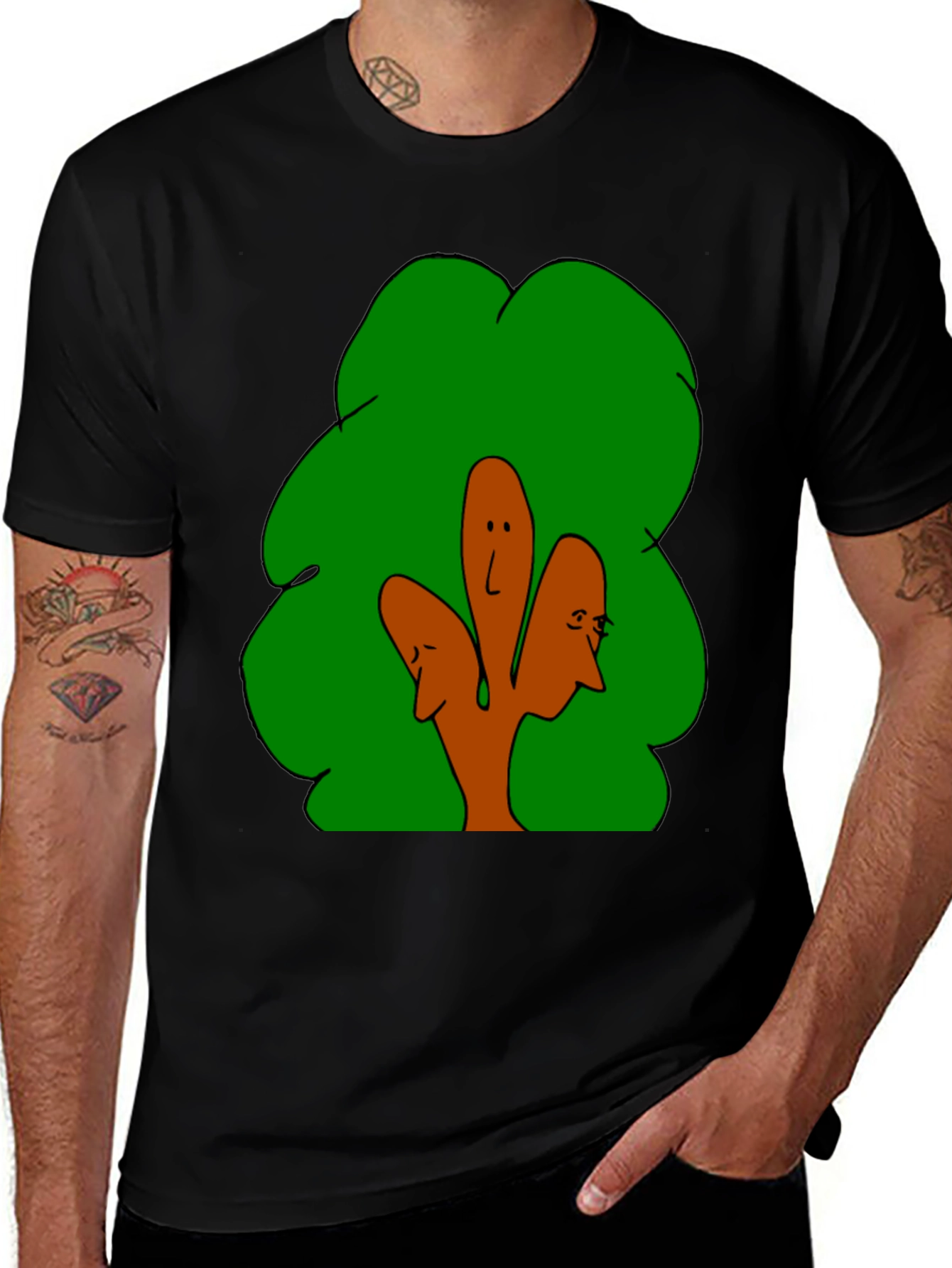 Abstract Tree Face Graphic Black T-Shirt