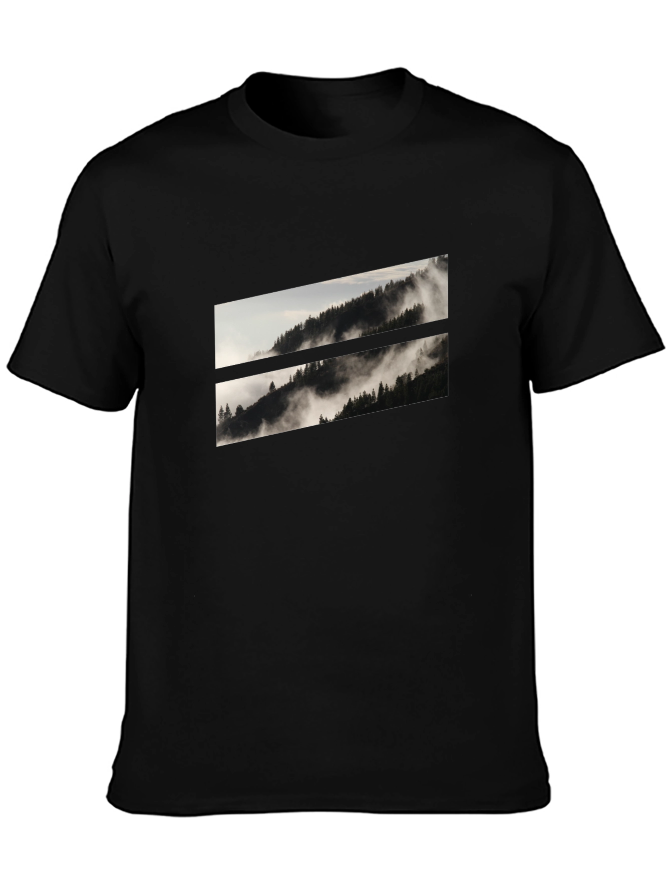 Mens Black T-Shirt with Mountain Scene Graphic