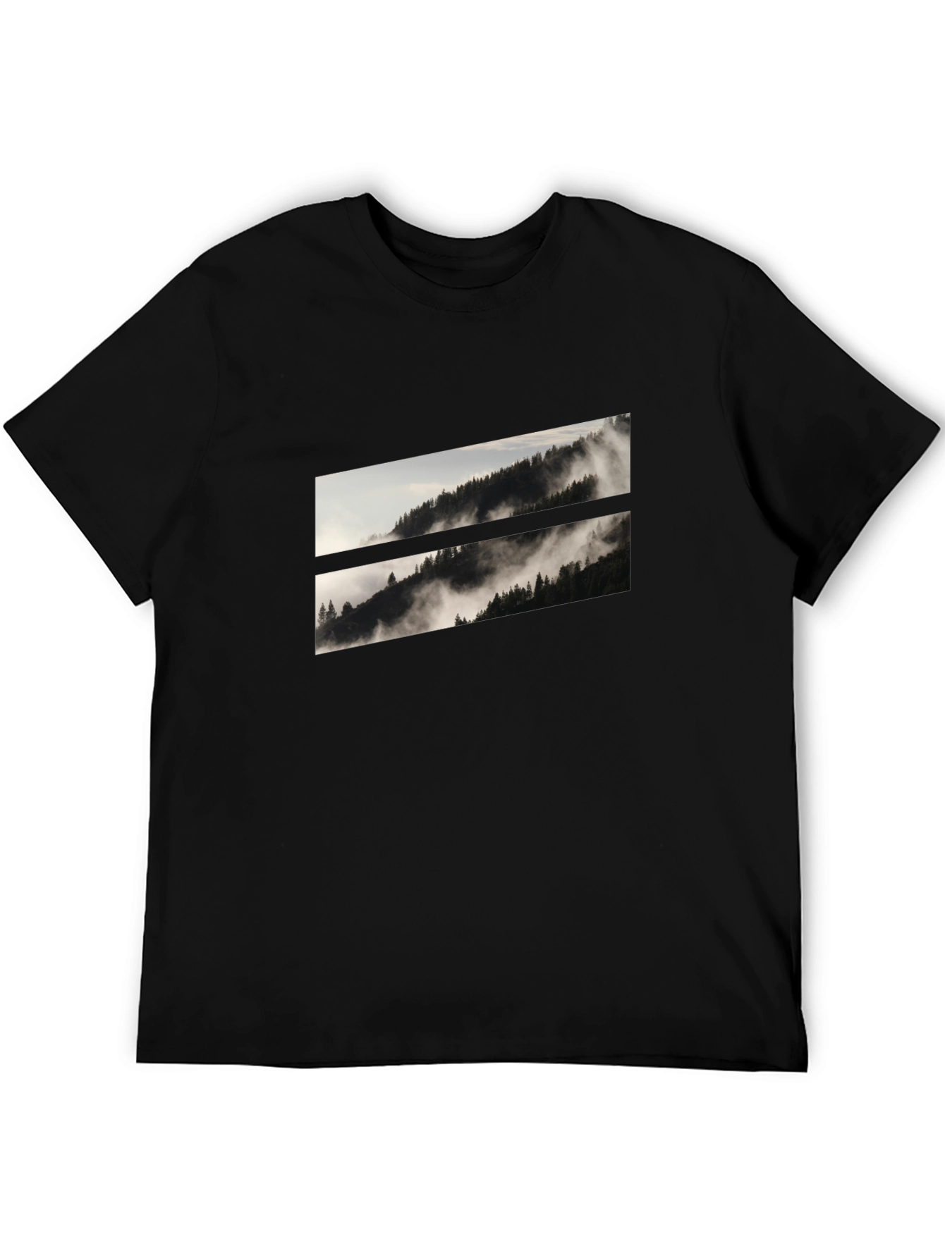 Mens Black T-Shirt with Mountain Scene Graphic