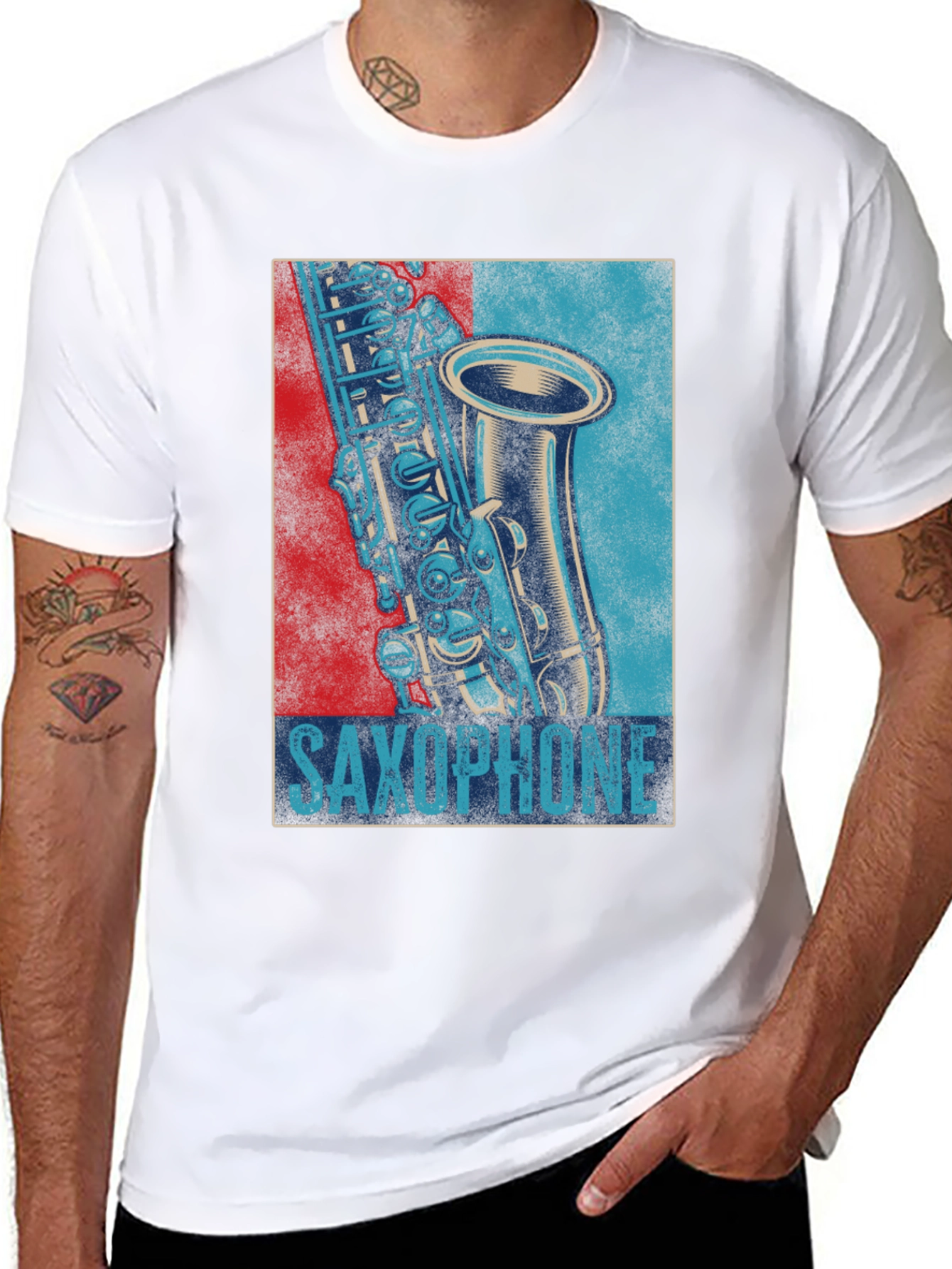 Saxophone Graphic Print Mens Black T-Shirt