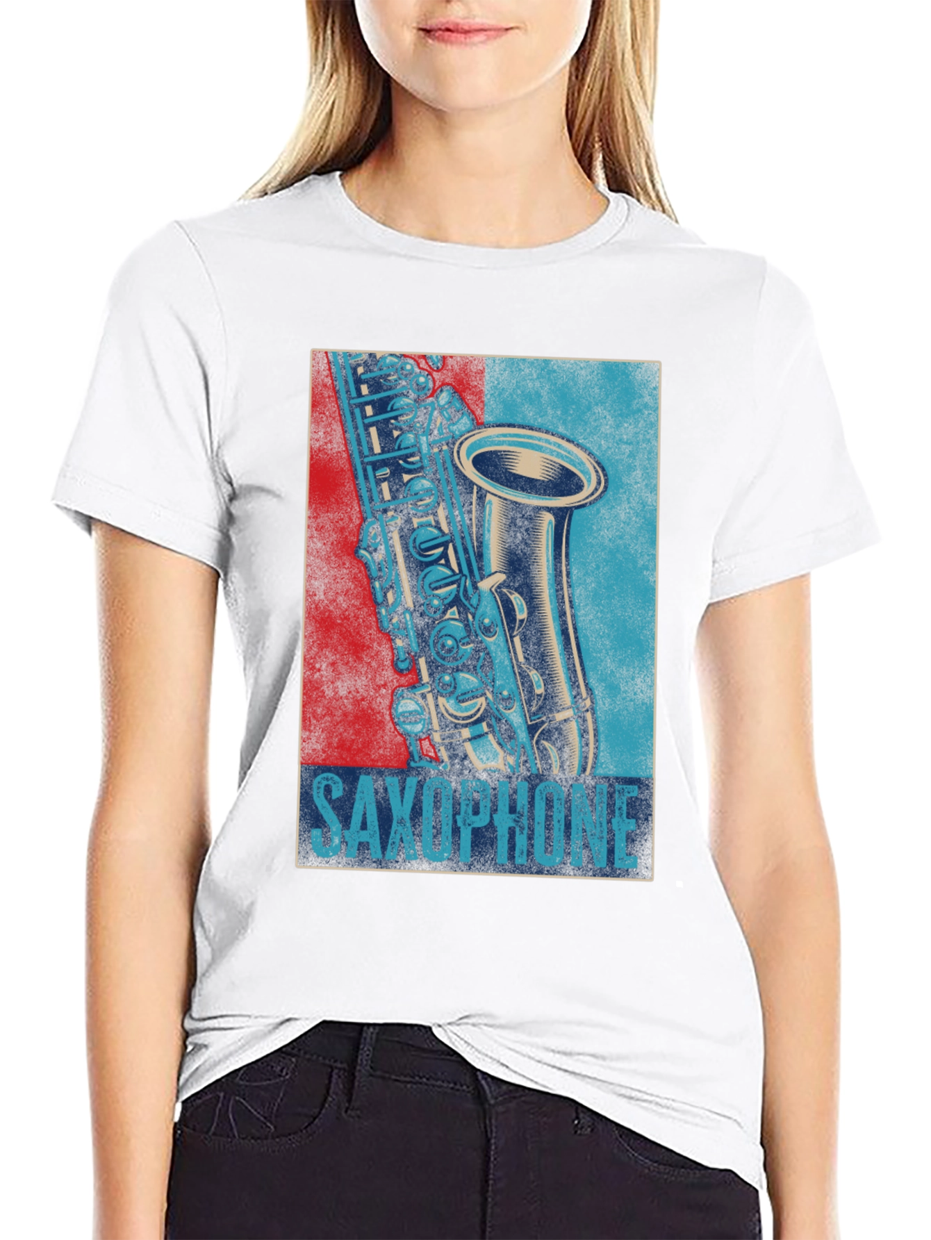 Saxophone Graphic Print Mens Black T-Shirt