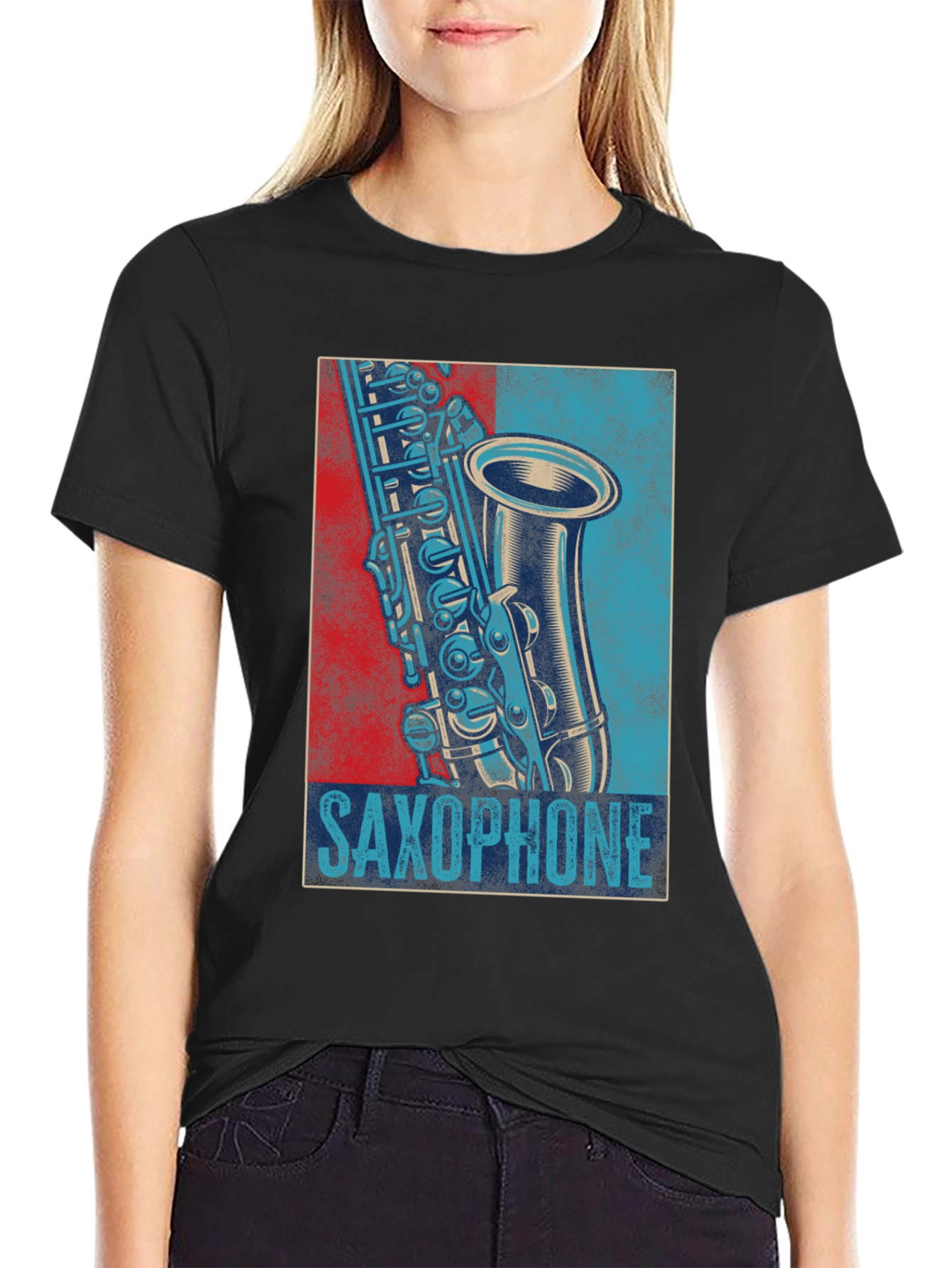 Saxophone Graphic Print Mens Black T-Shirt