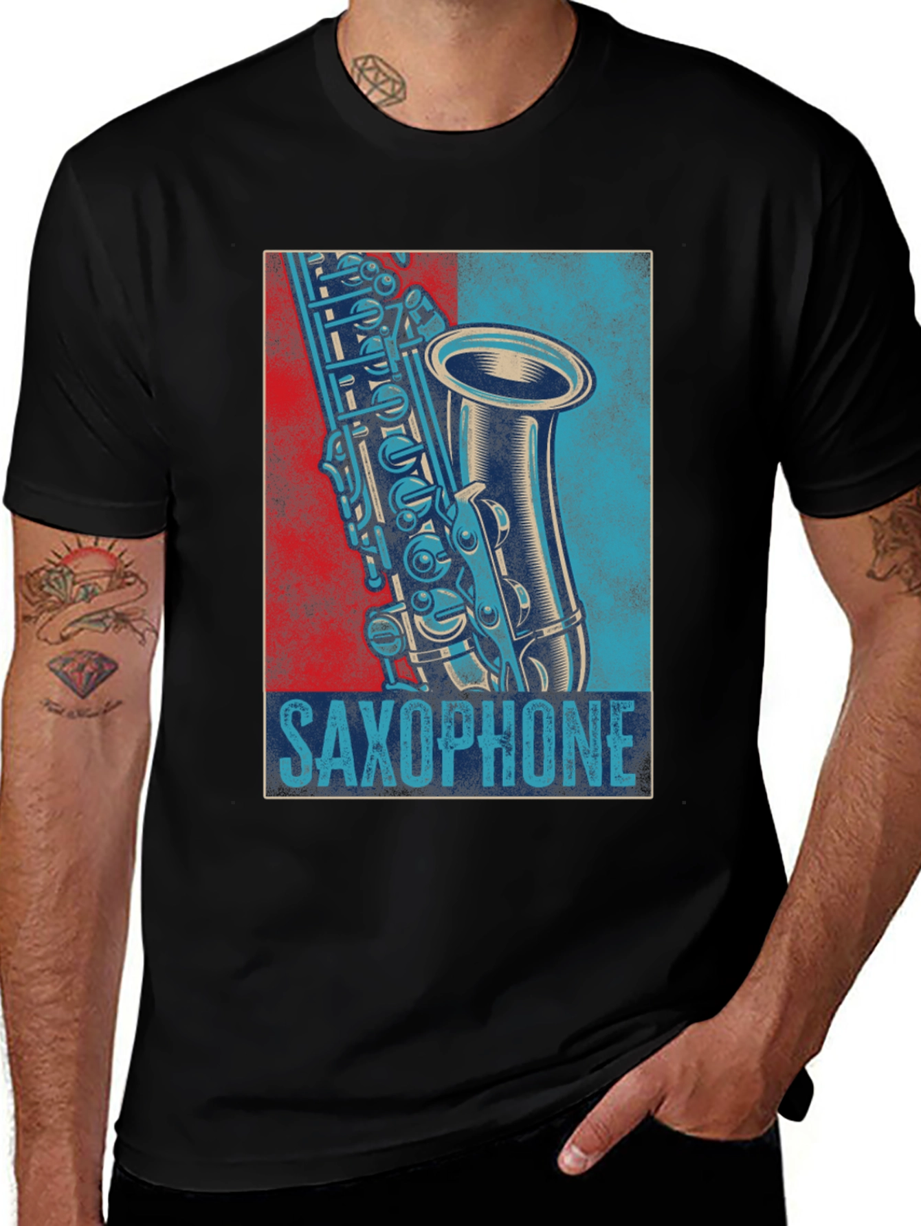 Saxophone Graphic Print Mens Black T-Shirt