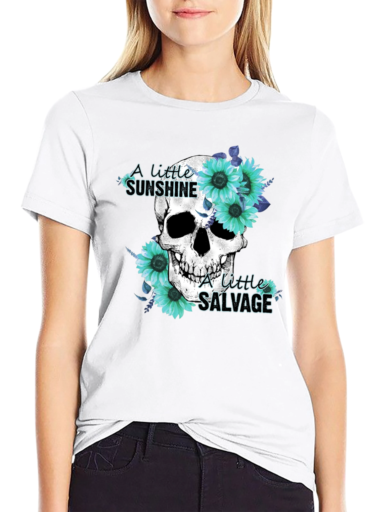 Skull & Sunflower Graphic Tee - Sunshine Salvage Design