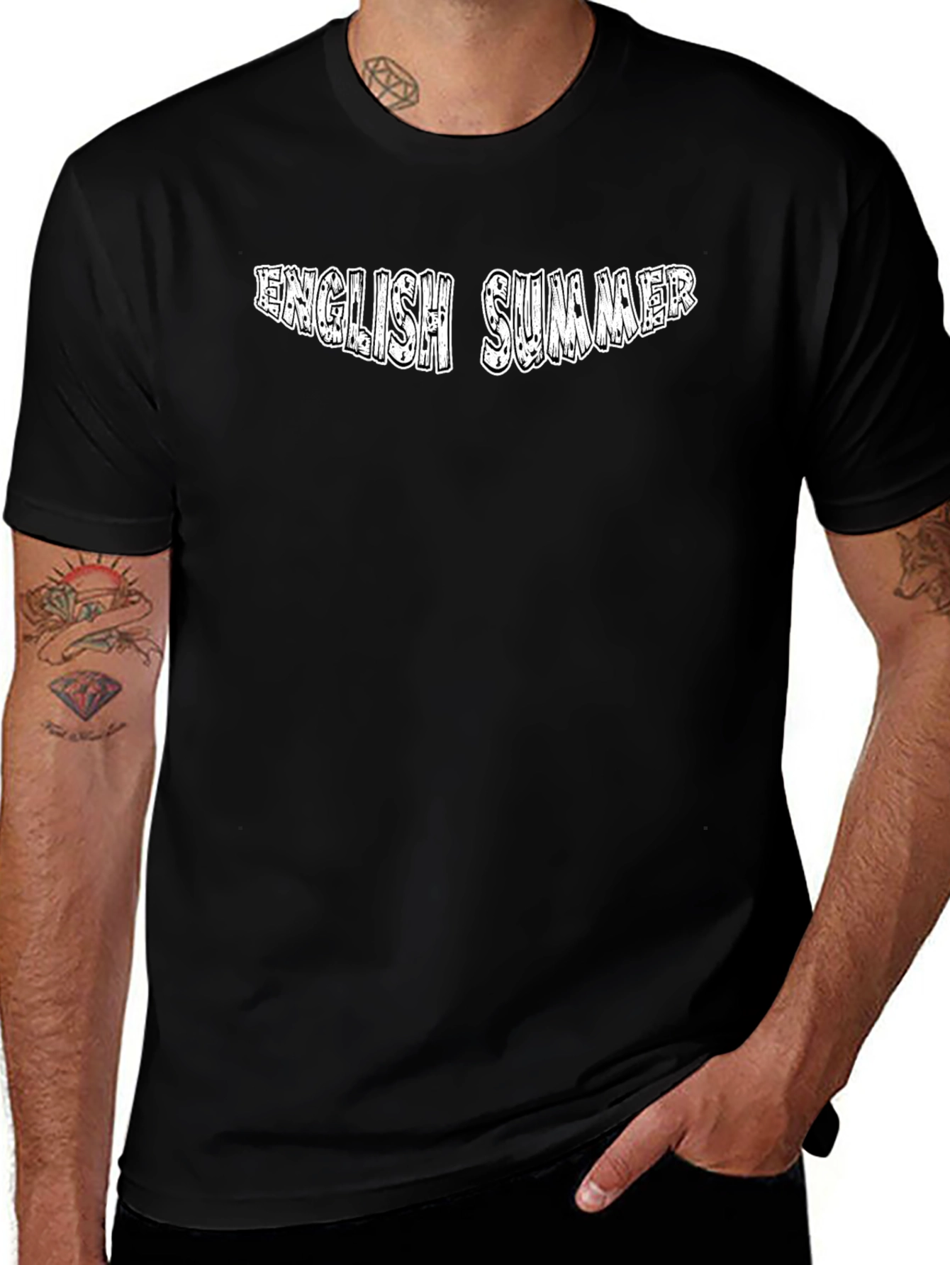 English Summer Graphic Tee - Black Cotton Casual Wear