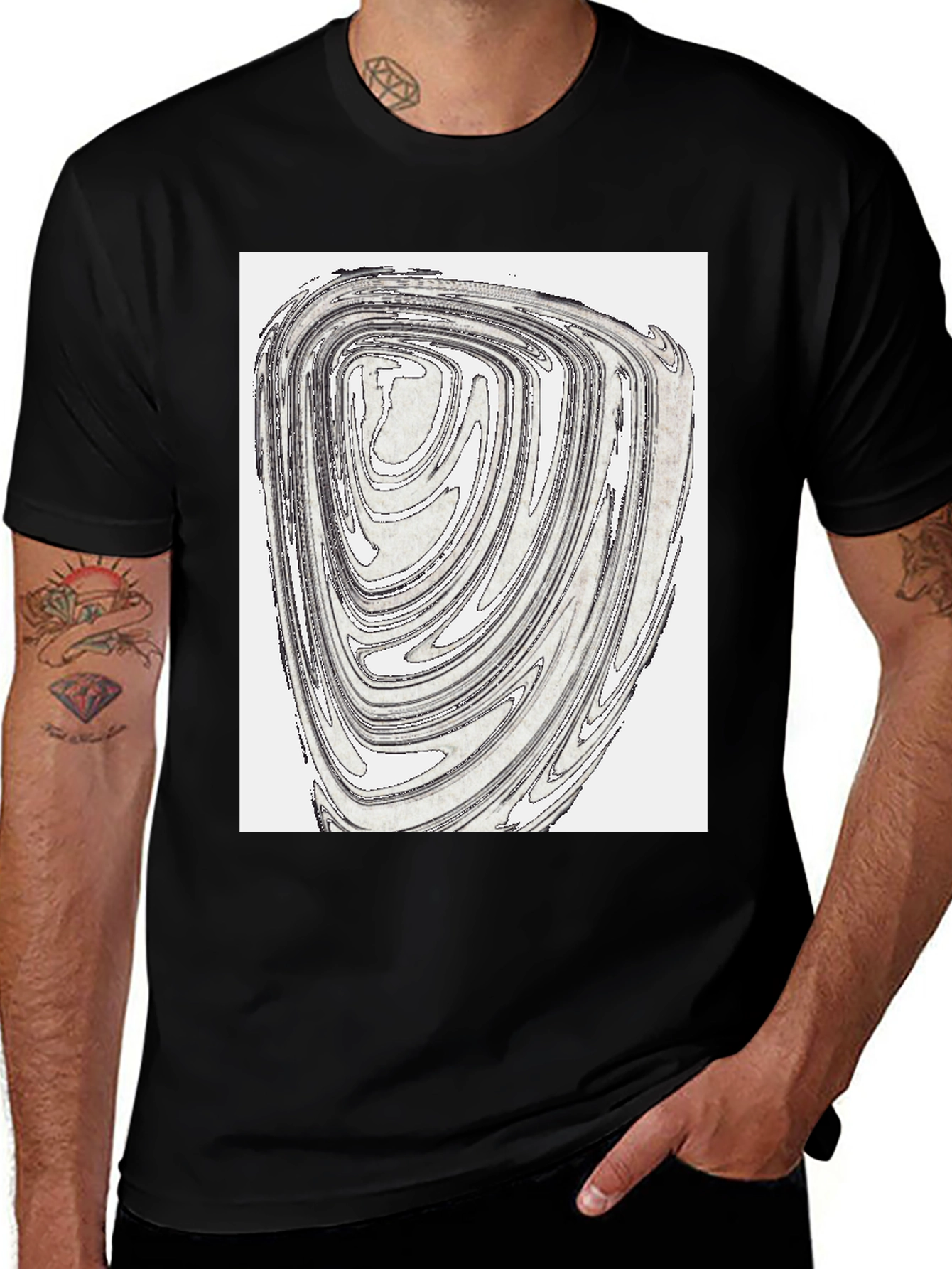 Abstract Swirl Graphic Tee - Black Cotton Blend