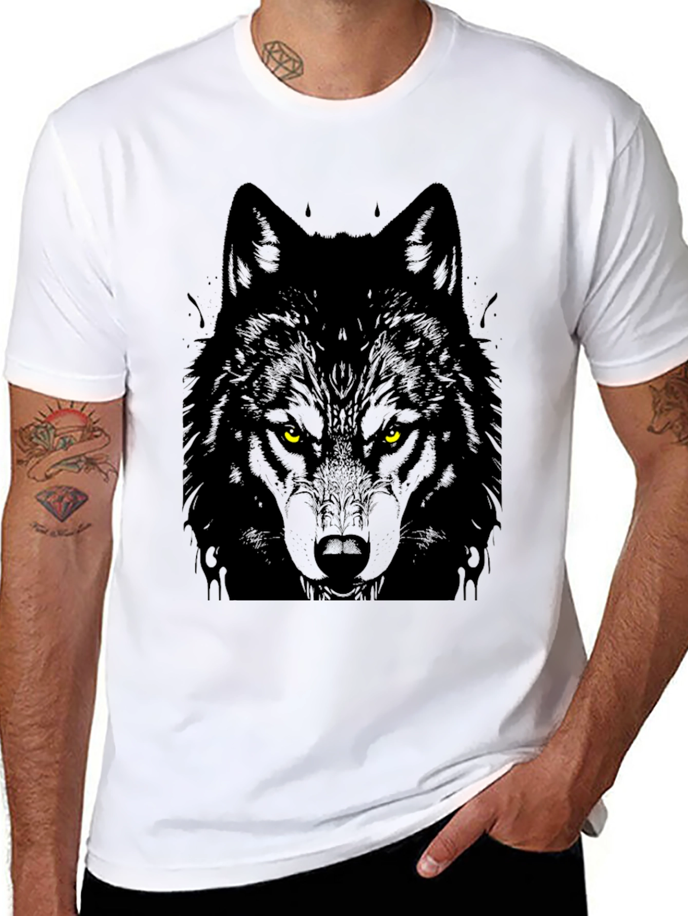 Mens Black Wolf Graphic Tee - Fierce Style!