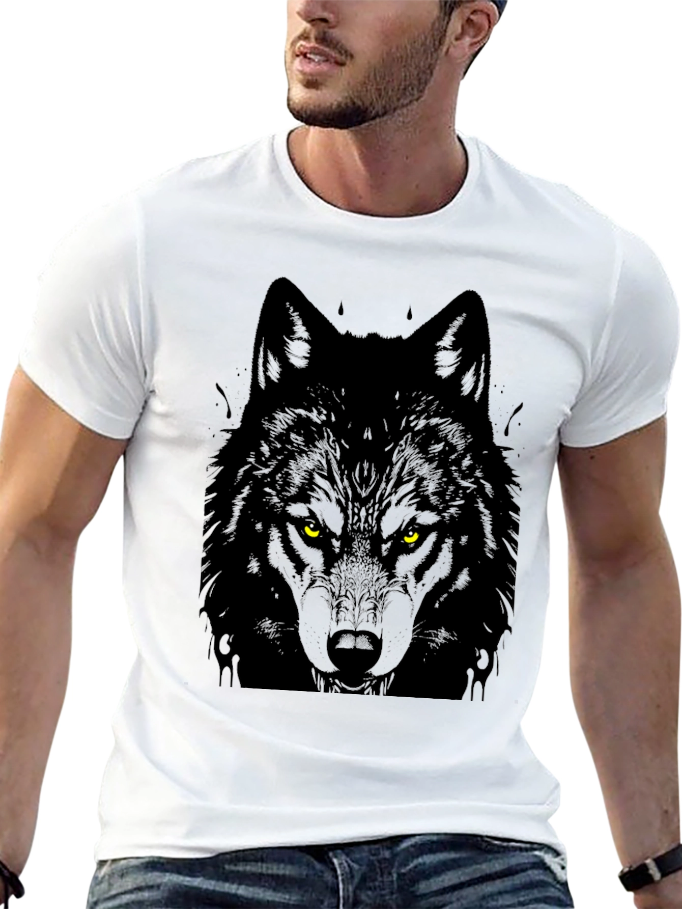 Mens Black Wolf Graphic Tee - Fierce Style!