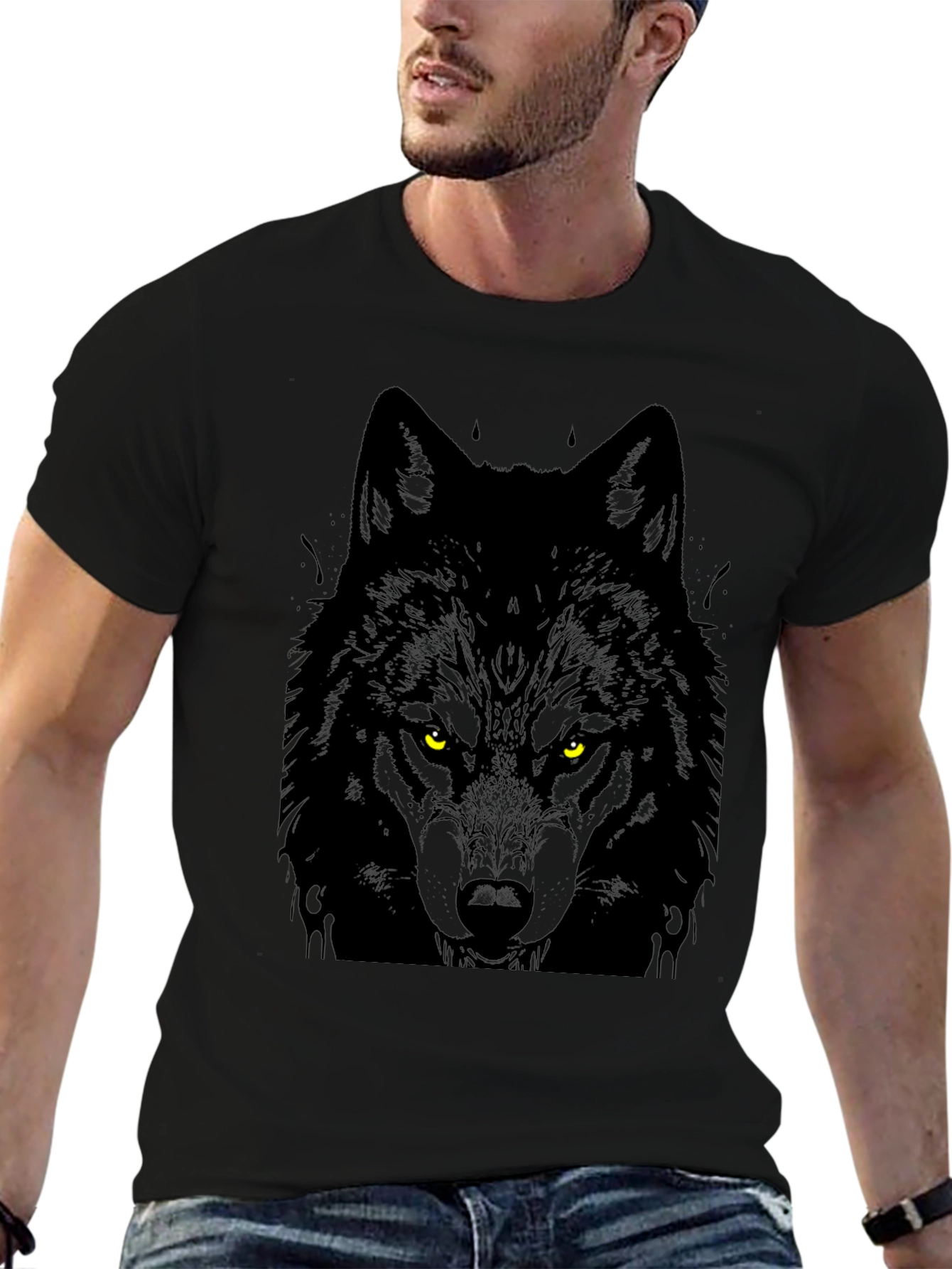Mens Black Wolf Graphic Tee - Fierce Style!