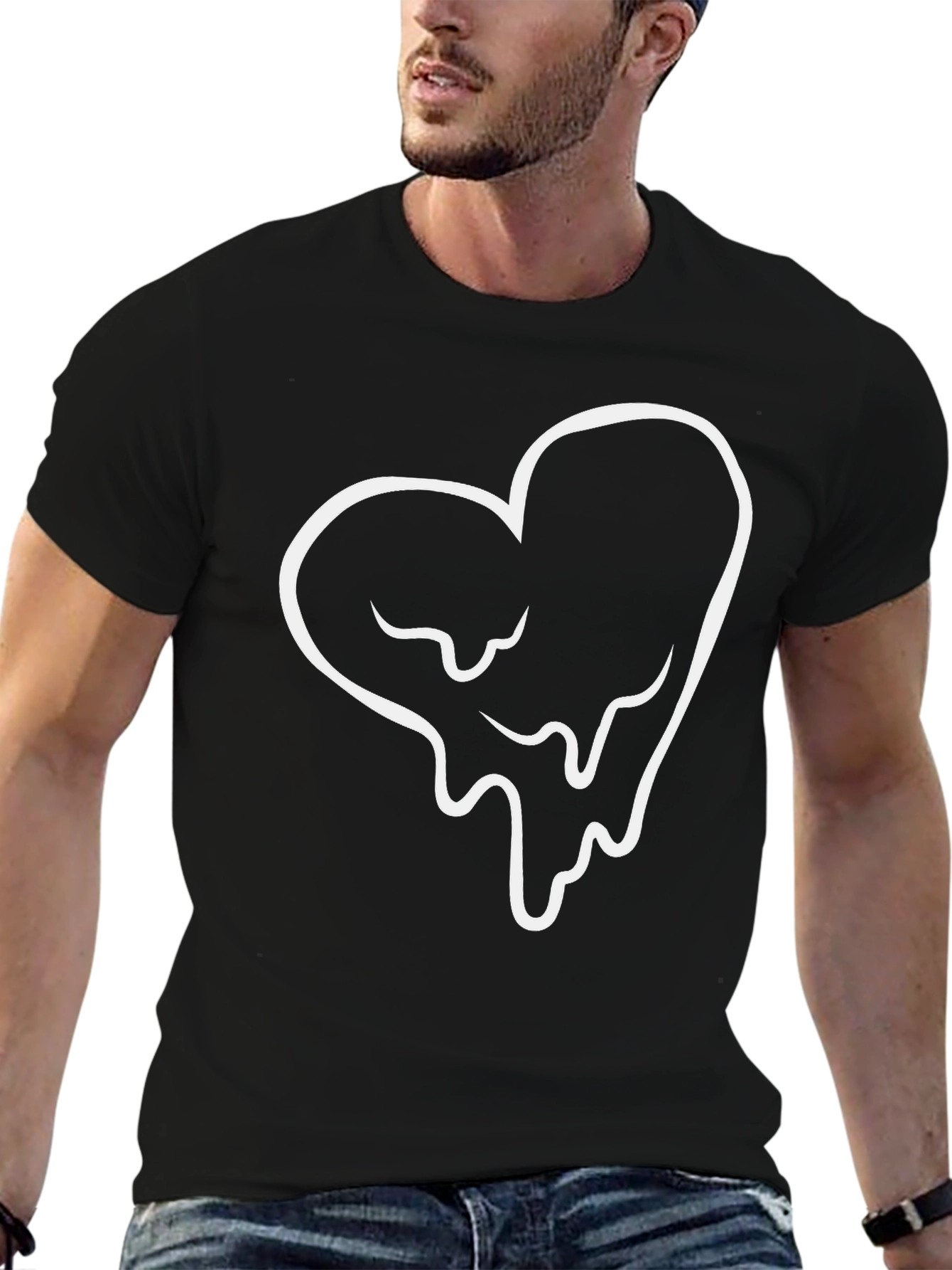 Melting Heart Graphic Tee - Black Cotton Casual