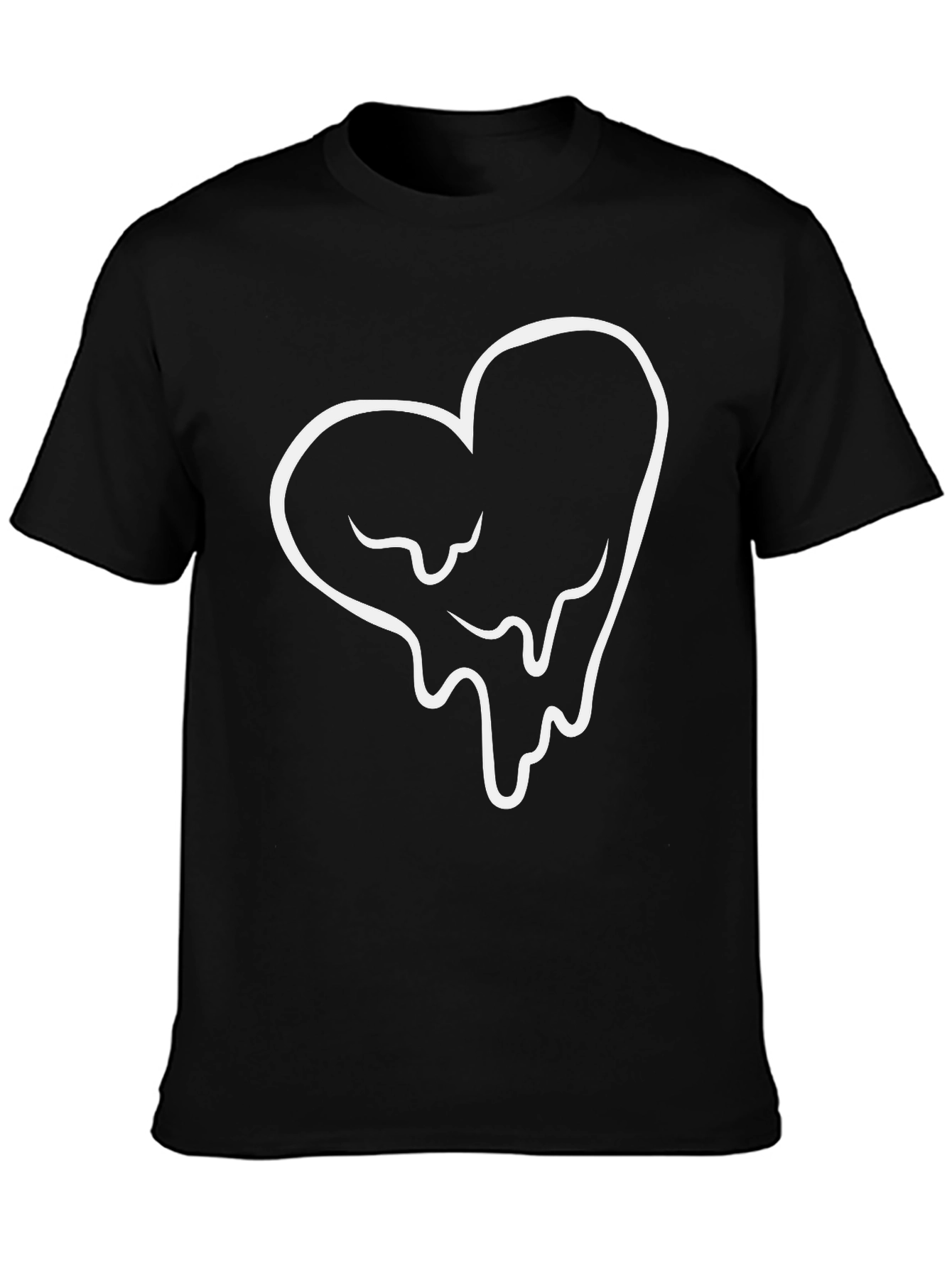 Melting Heart Graphic Tee - Black Cotton Casual