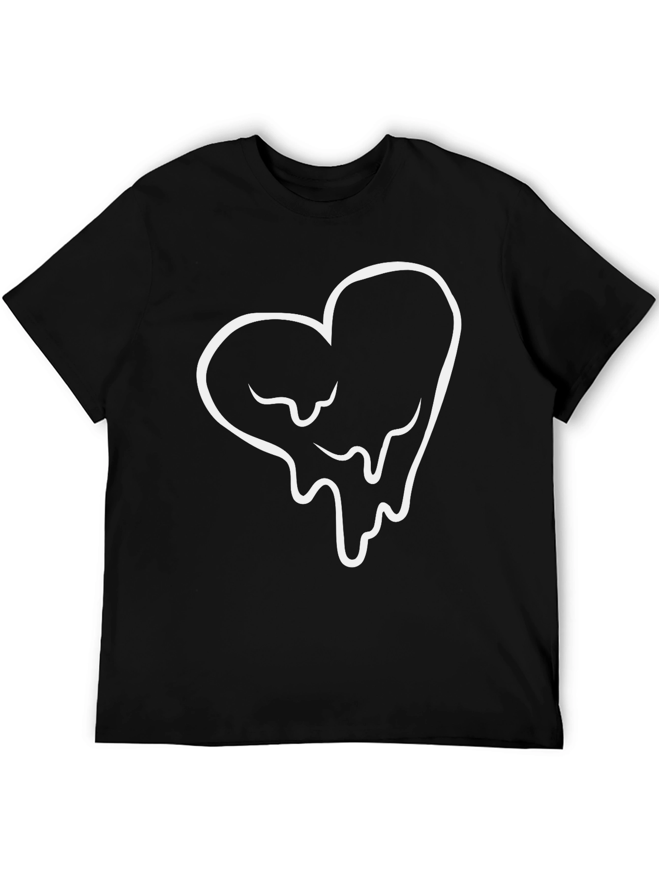 Melting Heart Graphic Tee - Black Cotton Casual
