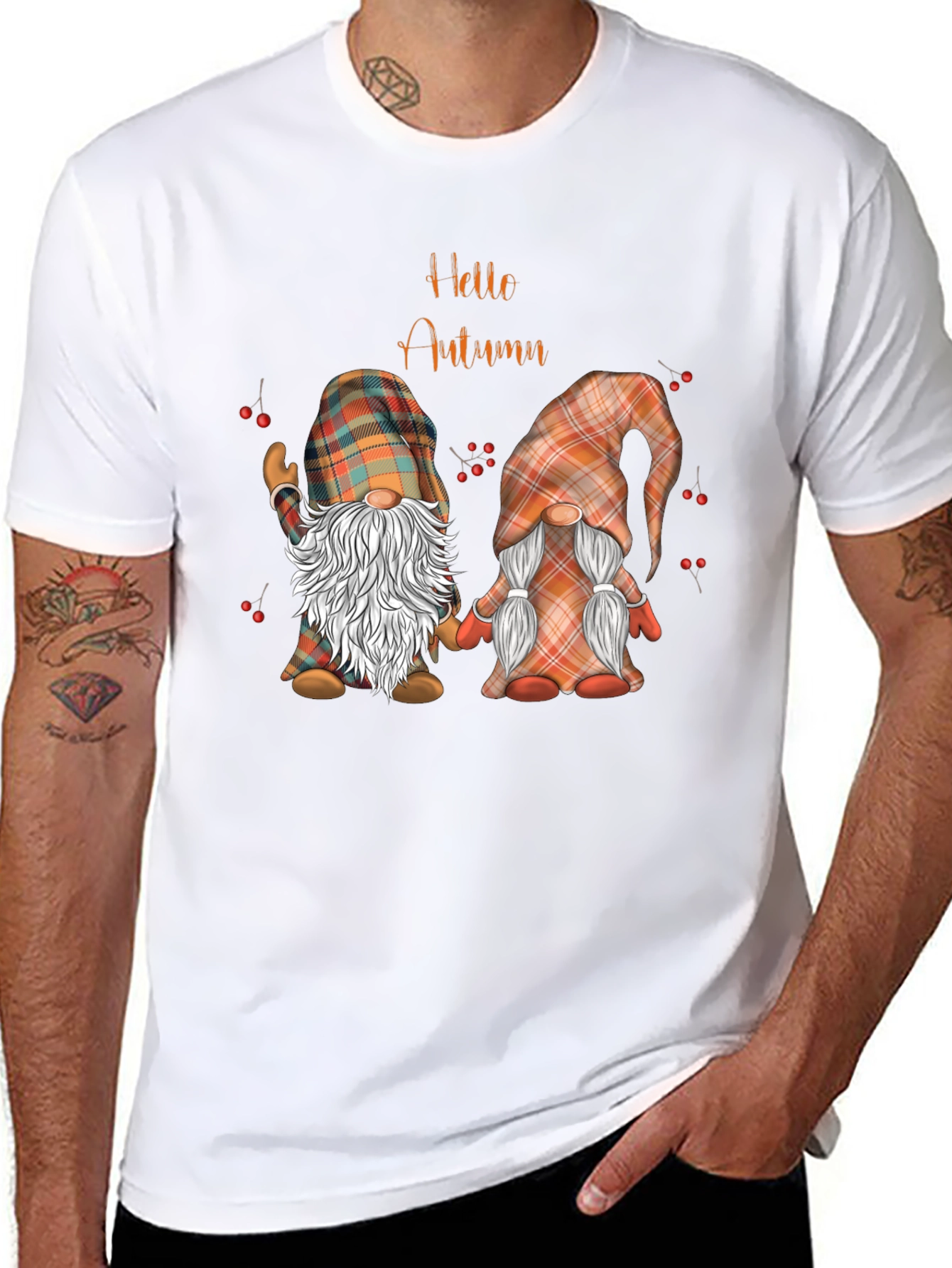 Hello Autumn Gnomes Black T-Shirt
