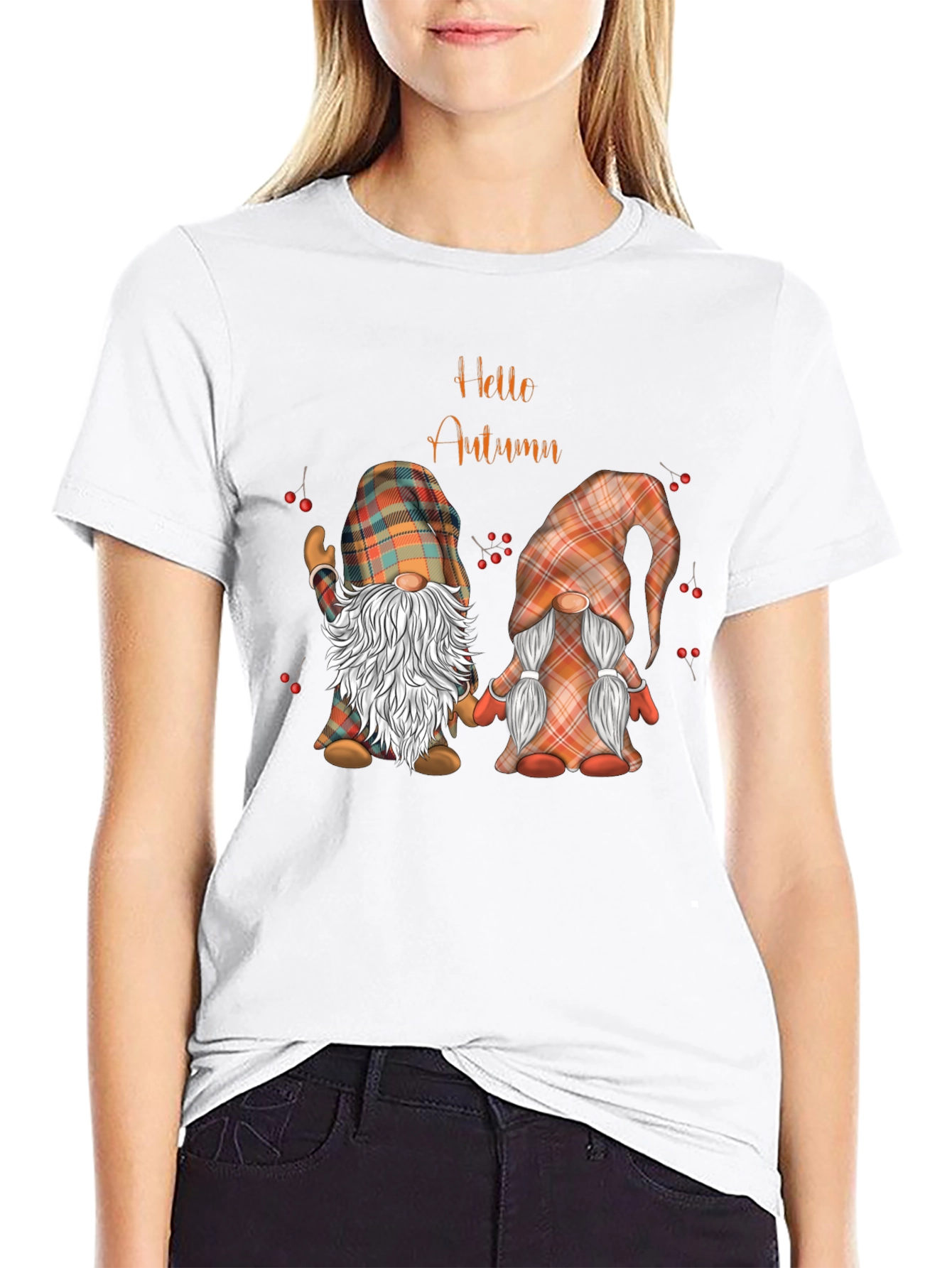 Hello Autumn Gnomes Black T-Shirt