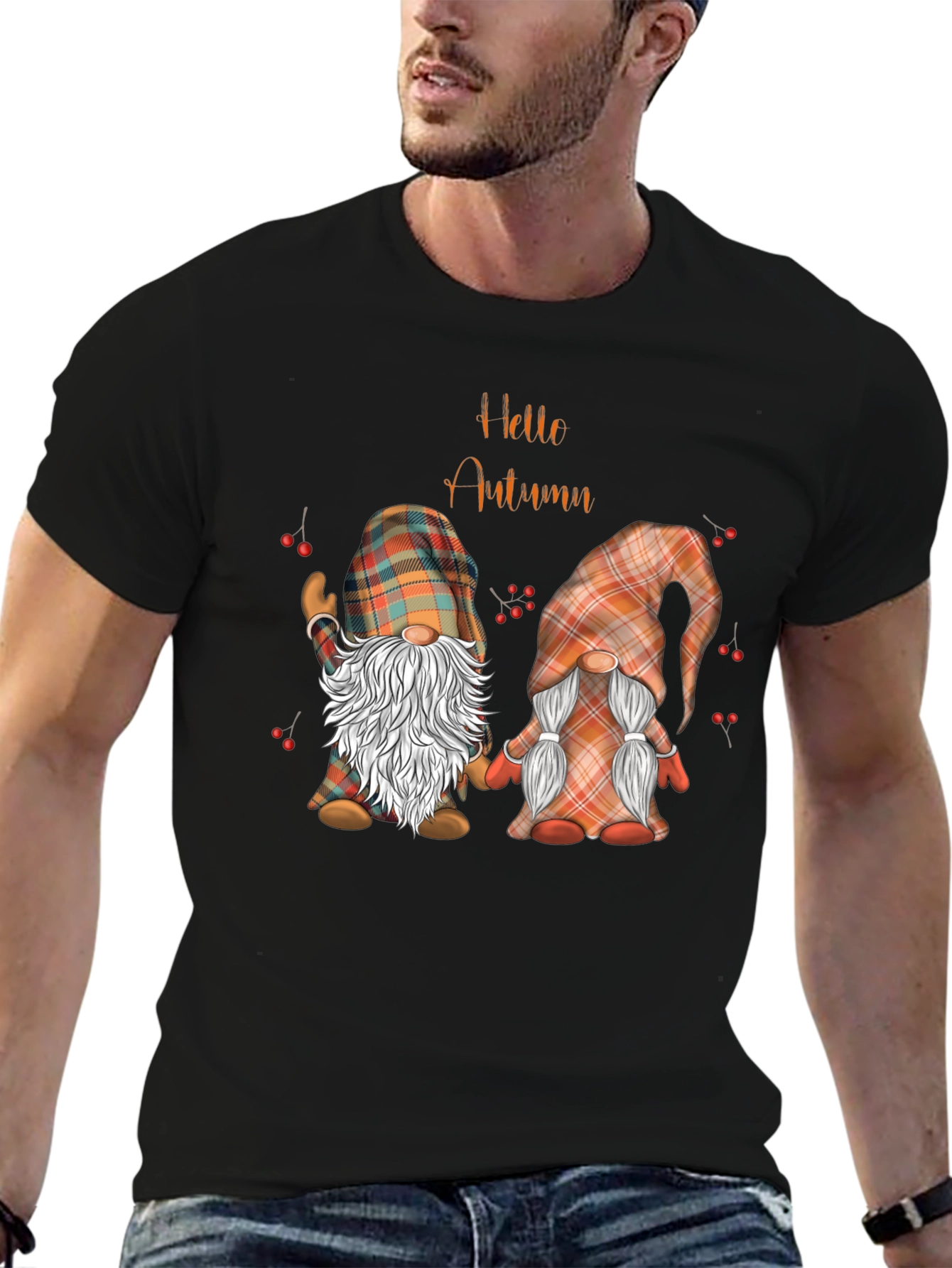 Hello Autumn Gnomes Black T-Shirt