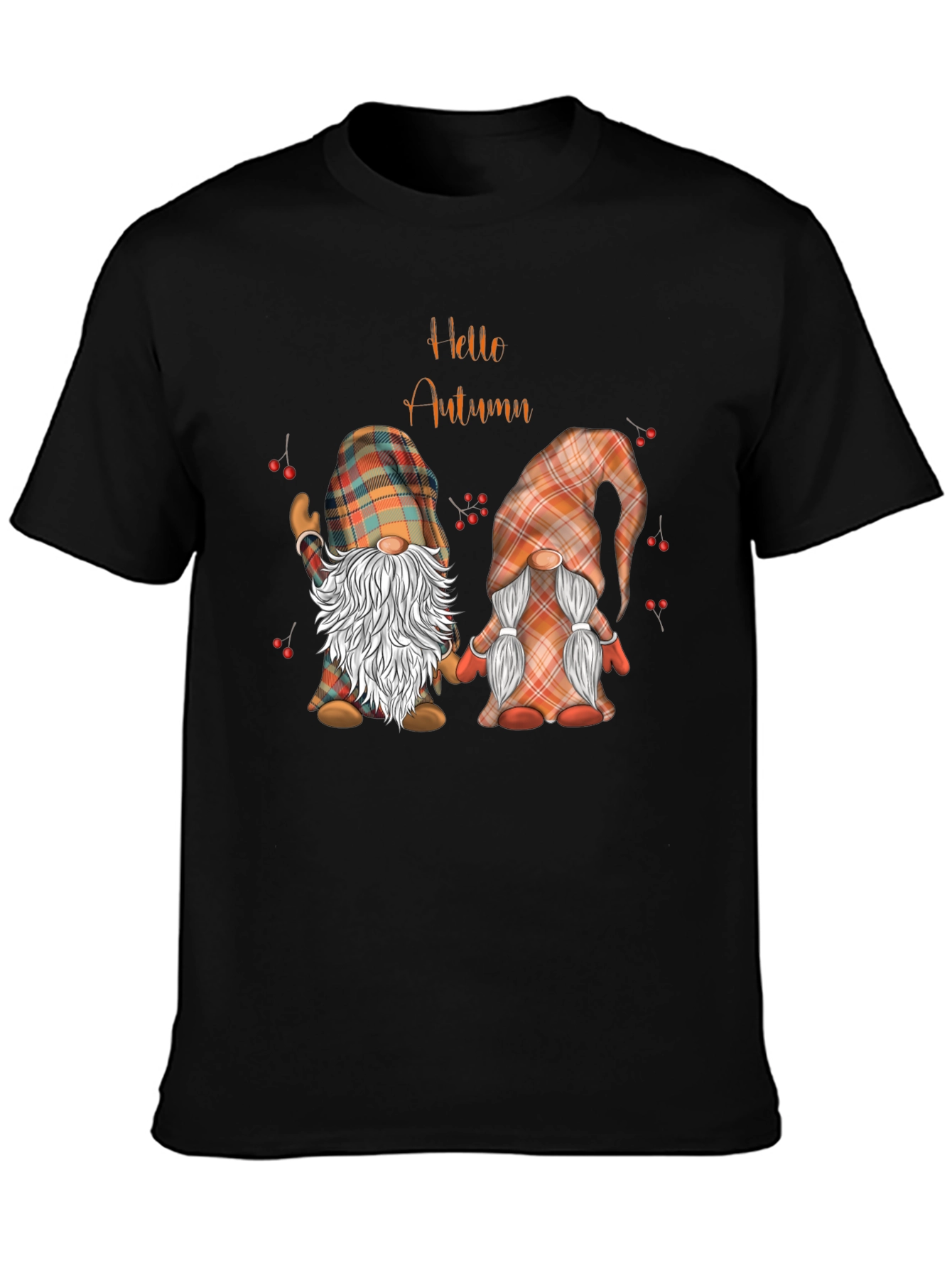 Hello Autumn Gnomes Black T-Shirt