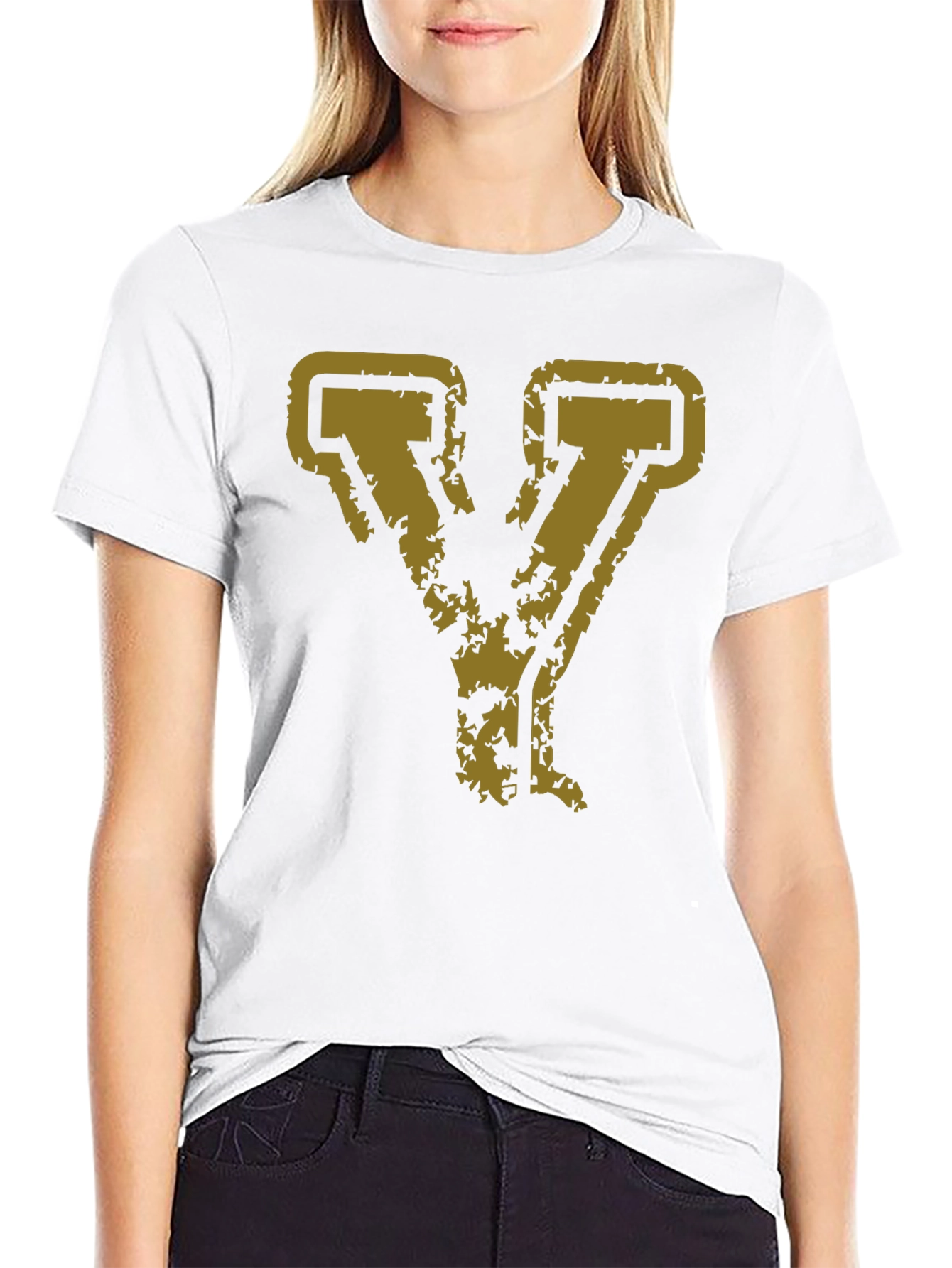 Distressed Gold Letter Y Graphic Tee