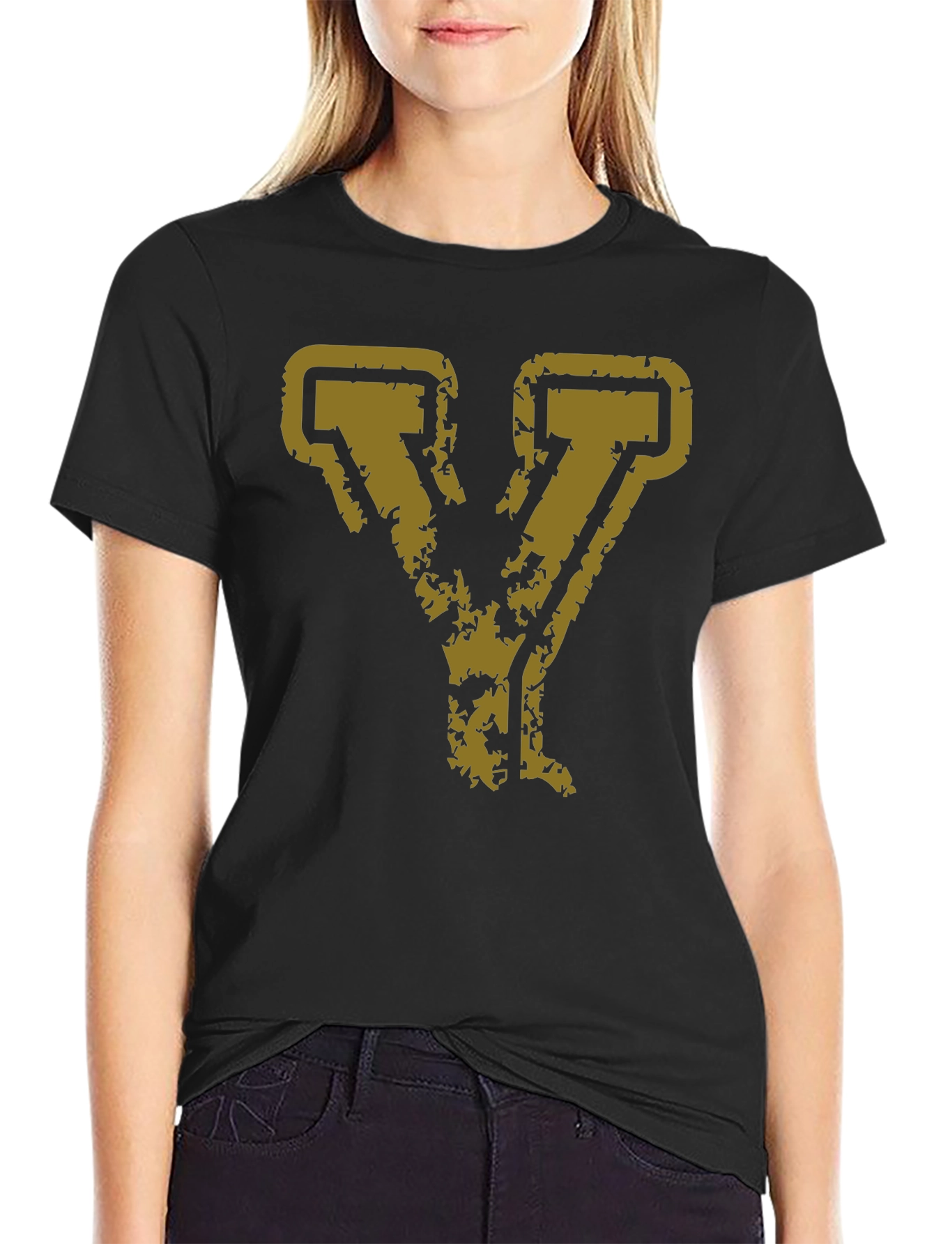 Distressed Gold Letter Y Graphic Tee