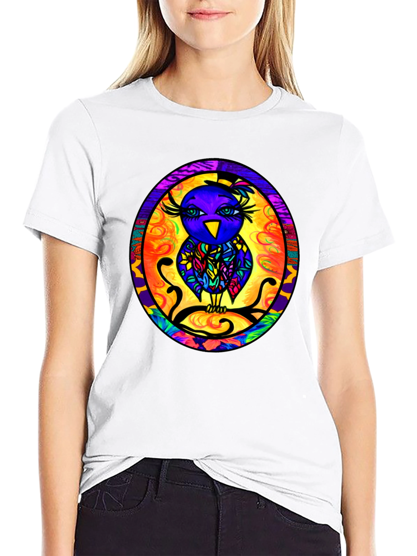 Vibrant Owl Graphic Tee - Mens Black T-Shirt