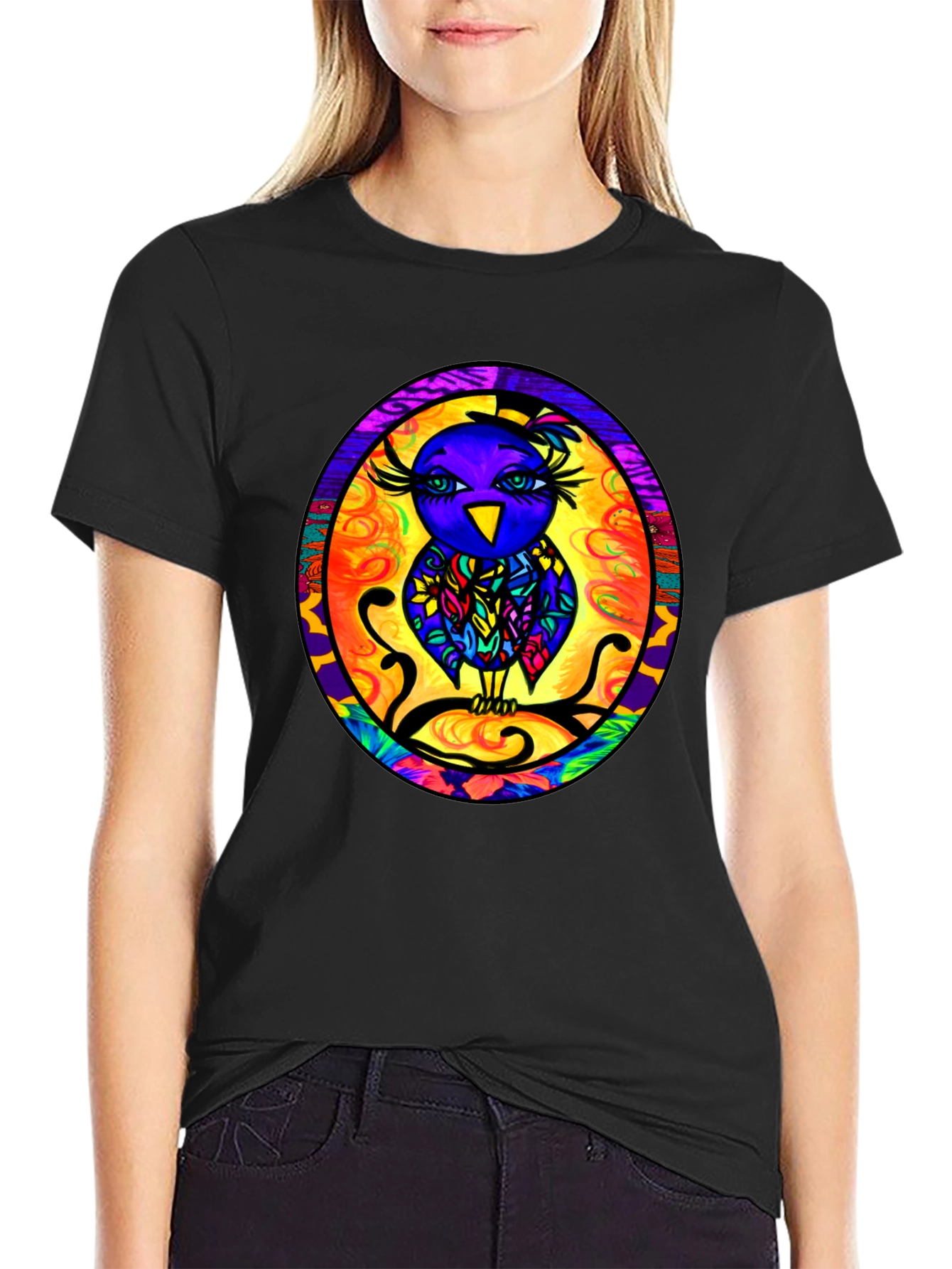 Vibrant Owl Graphic Tee - Mens Black T-Shirt