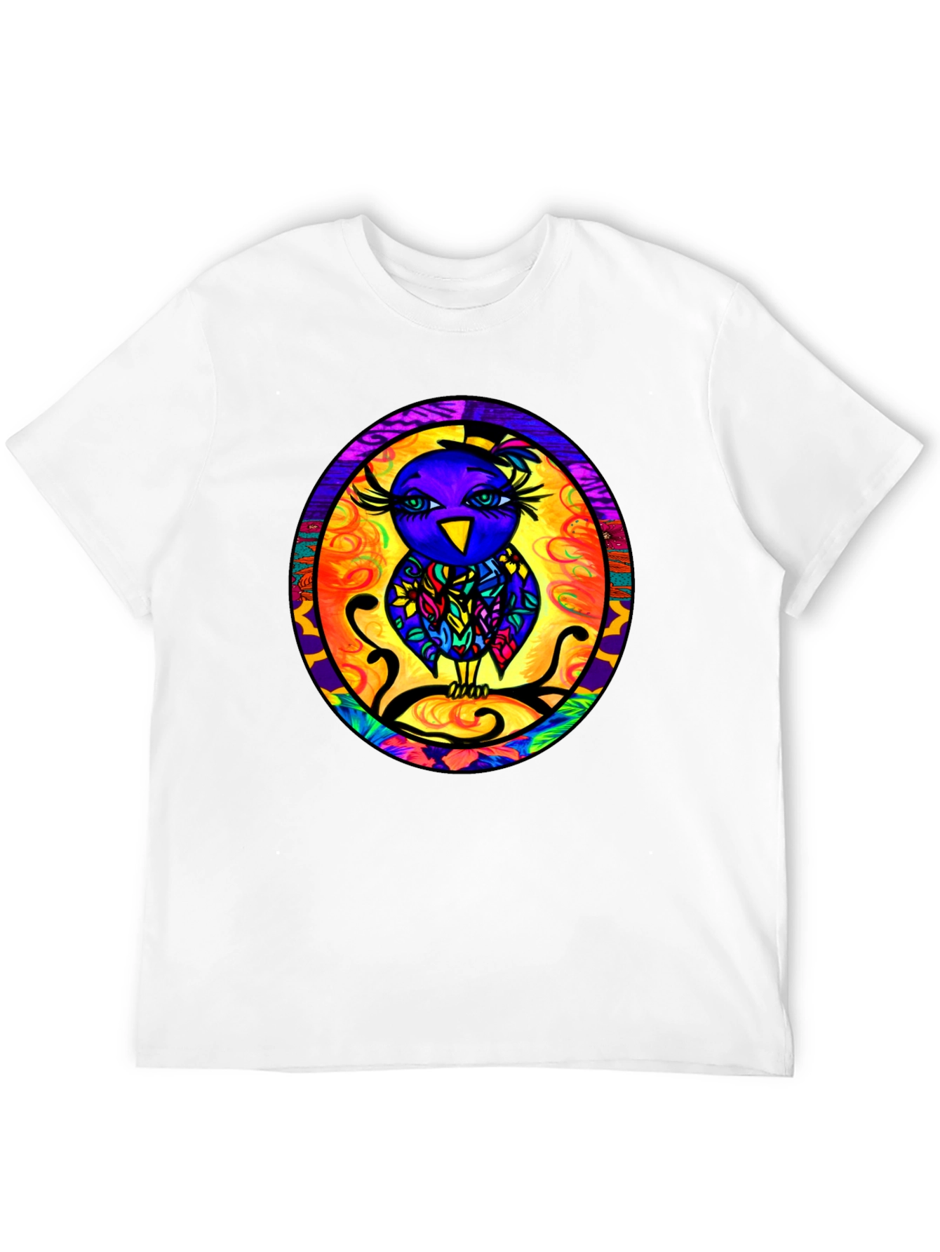 Vibrant Owl Graphic Tee - Mens Black T-Shirt