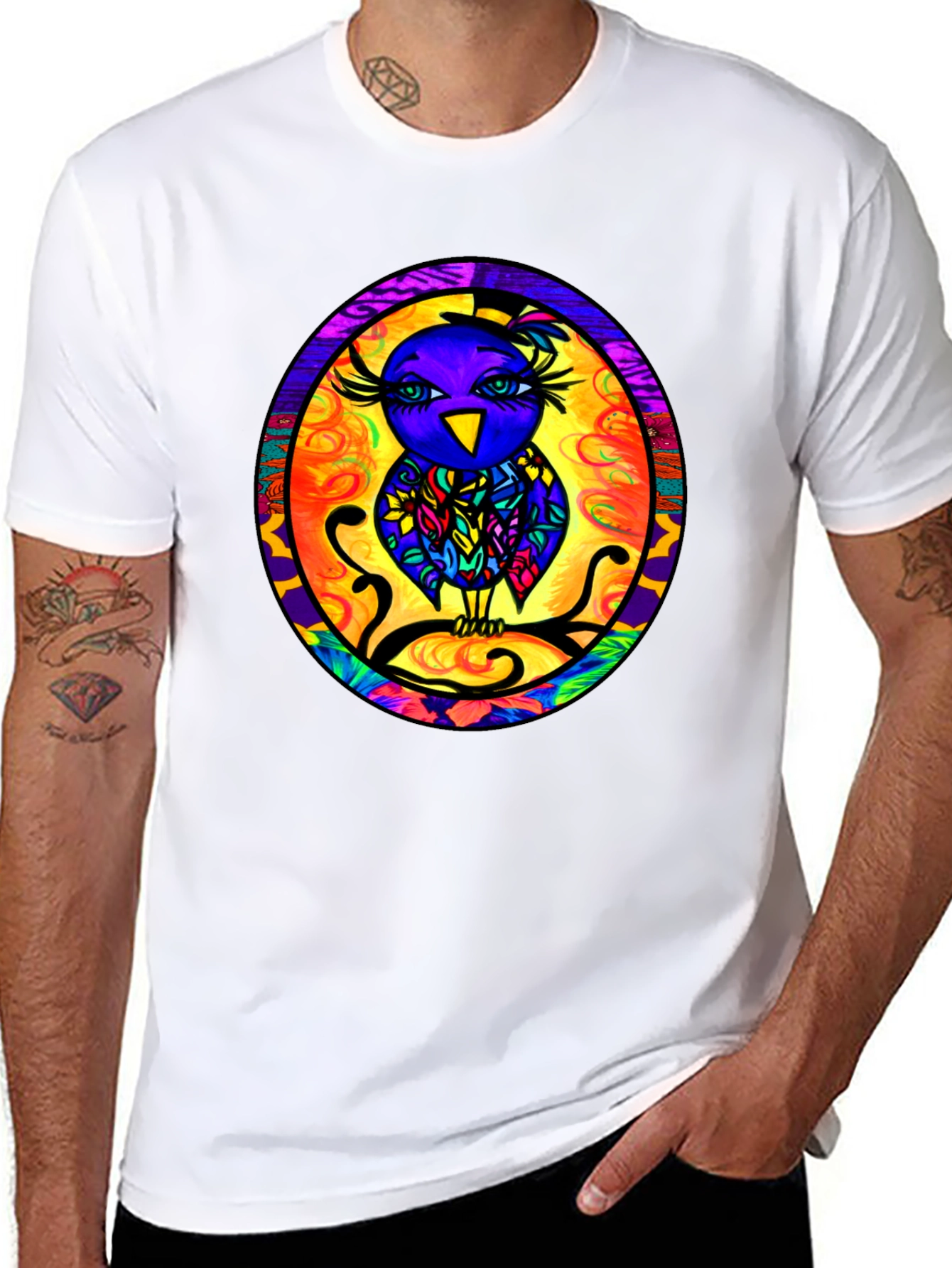 Vibrant Owl Graphic Tee - Mens Black T-Shirt