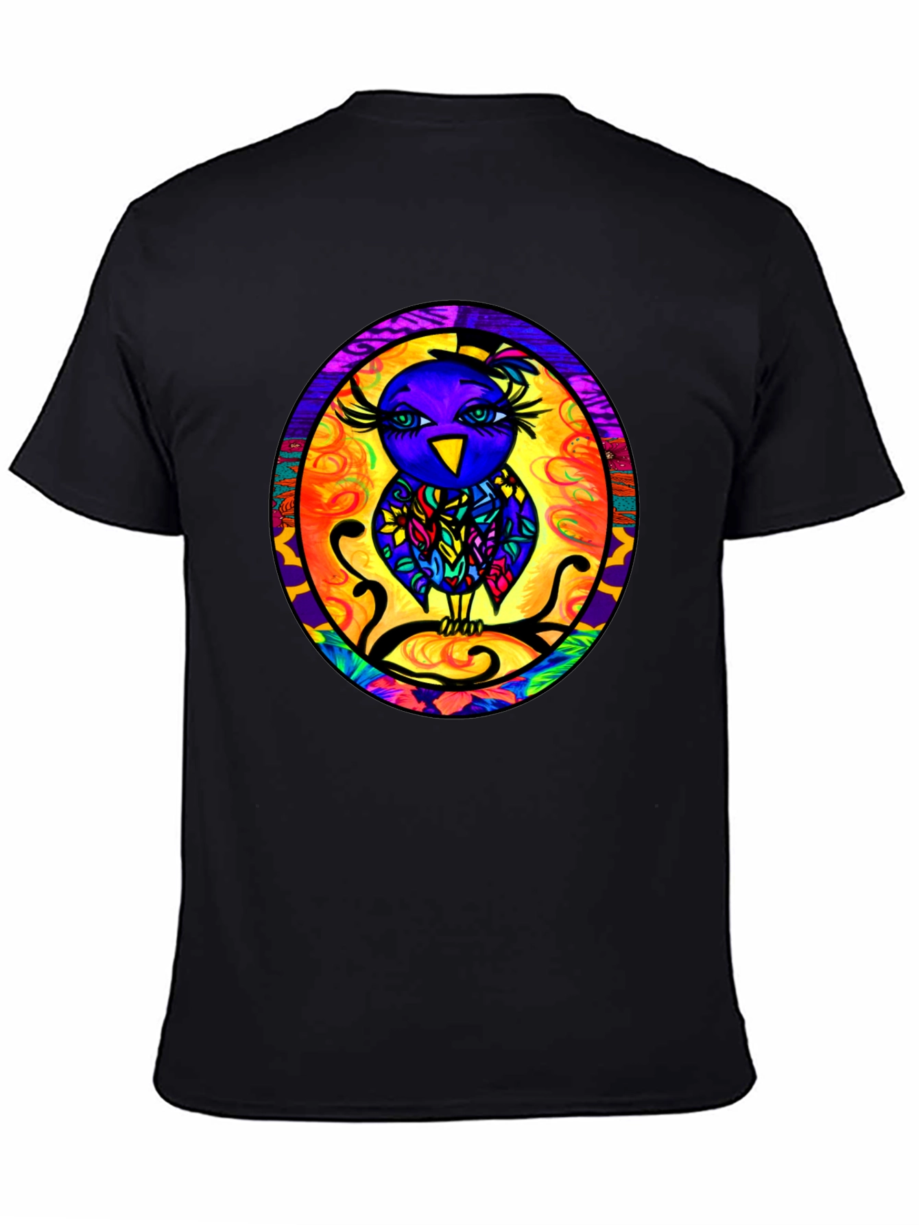 Vibrant Owl Graphic Tee - Mens Black T-Shirt