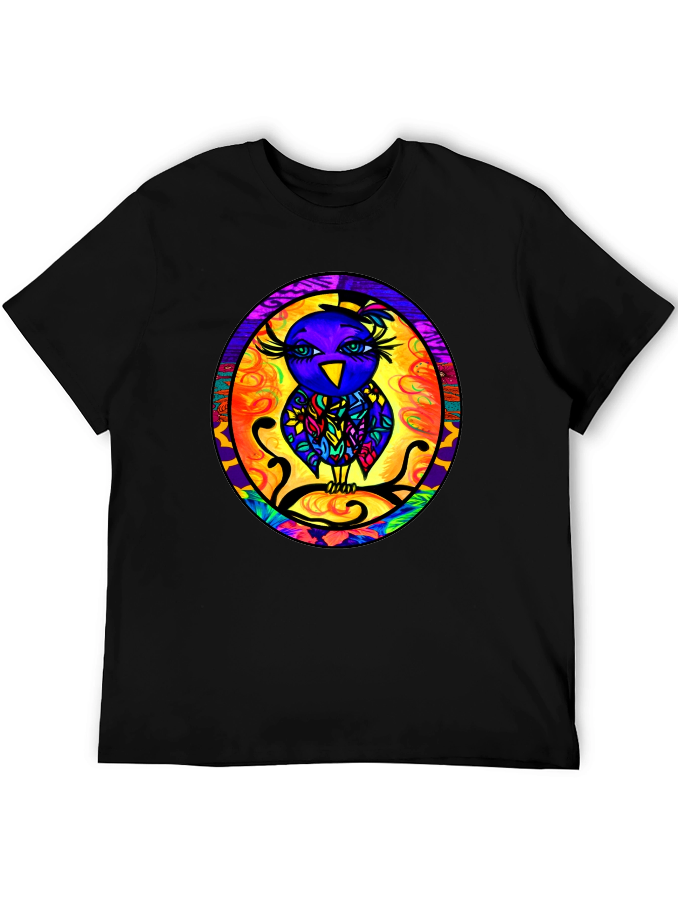 Vibrant Owl Graphic Tee - Mens Black T-Shirt