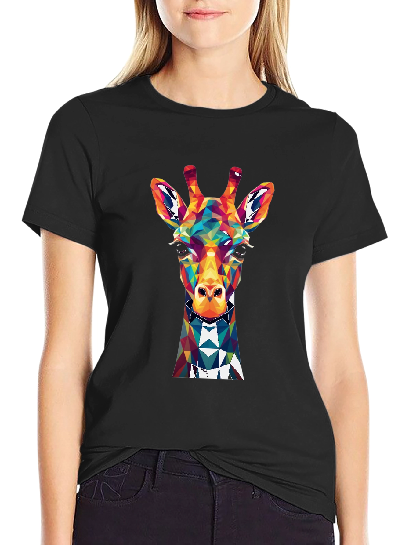 Geometric Giraffe Graphic Tee - Mens Black T-Shirt