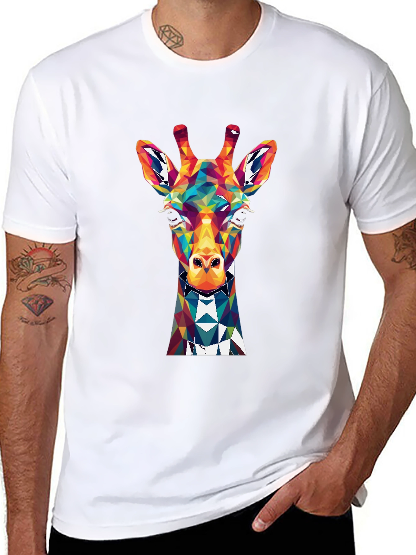 Geometric Giraffe Graphic Tee - Mens Black T-Shirt