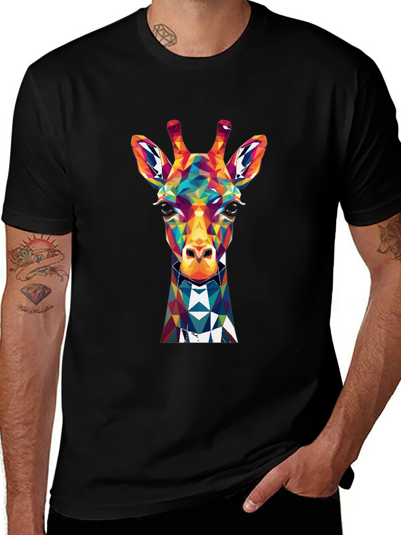 Geometric Giraffe Graphic Tee - Mens Black T-Shirt