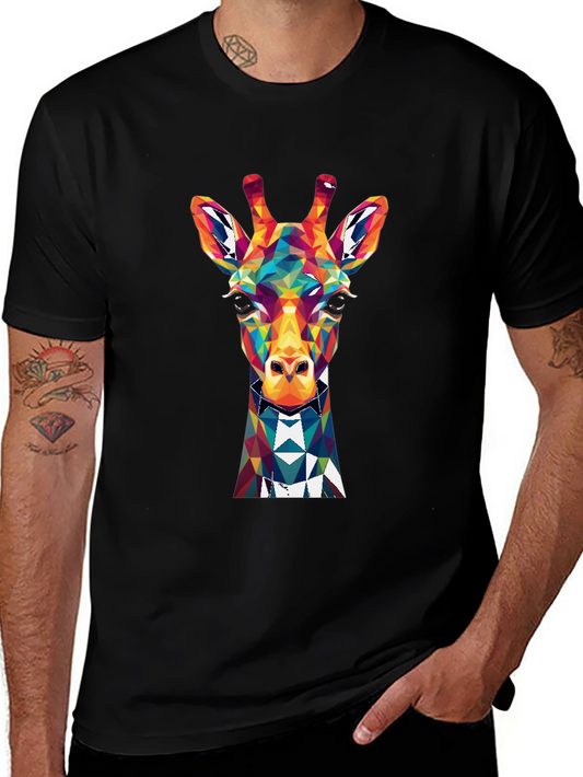 Geometric Giraffe Graphic Tee - Mens Black T-Shirt