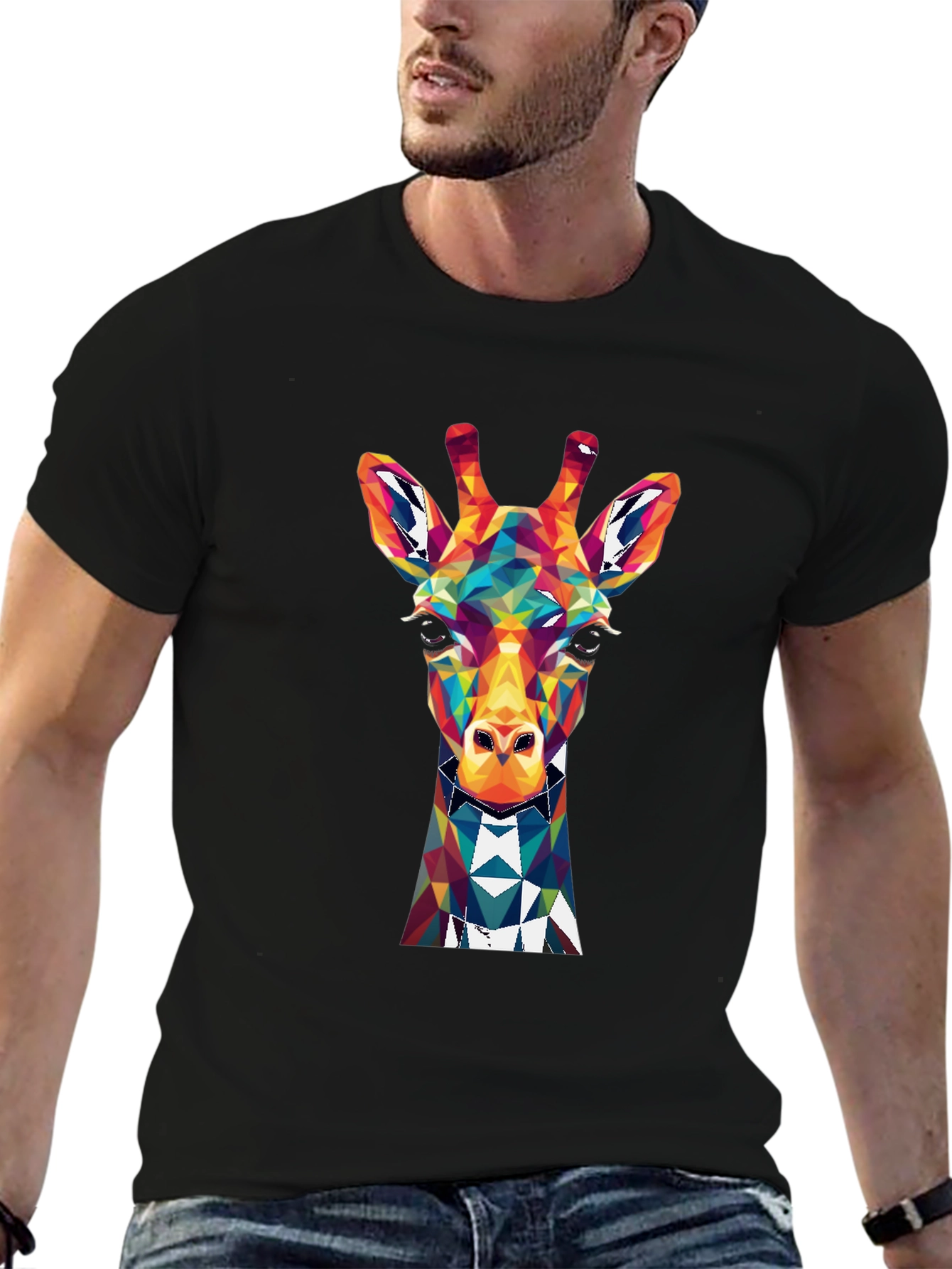 Geometric Giraffe Graphic Tee - Mens Black T-Shirt